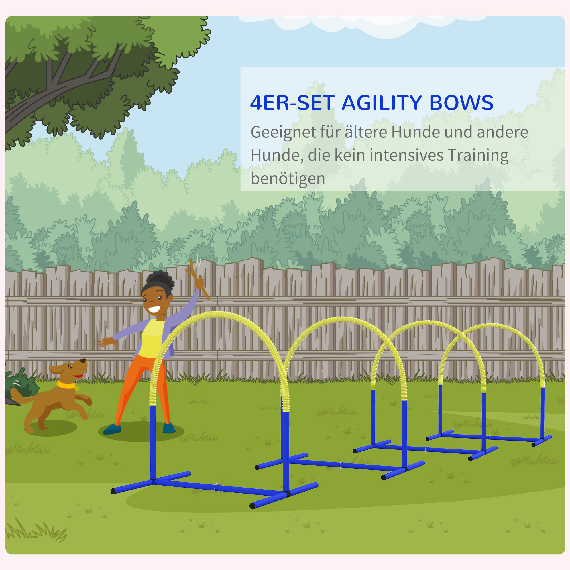 Agility-Set für Hunde, Hundetraining, 4 Bögen, für Einsteiger, mit Tragetasche, blau+gelb, 88 x 64 x 95cm