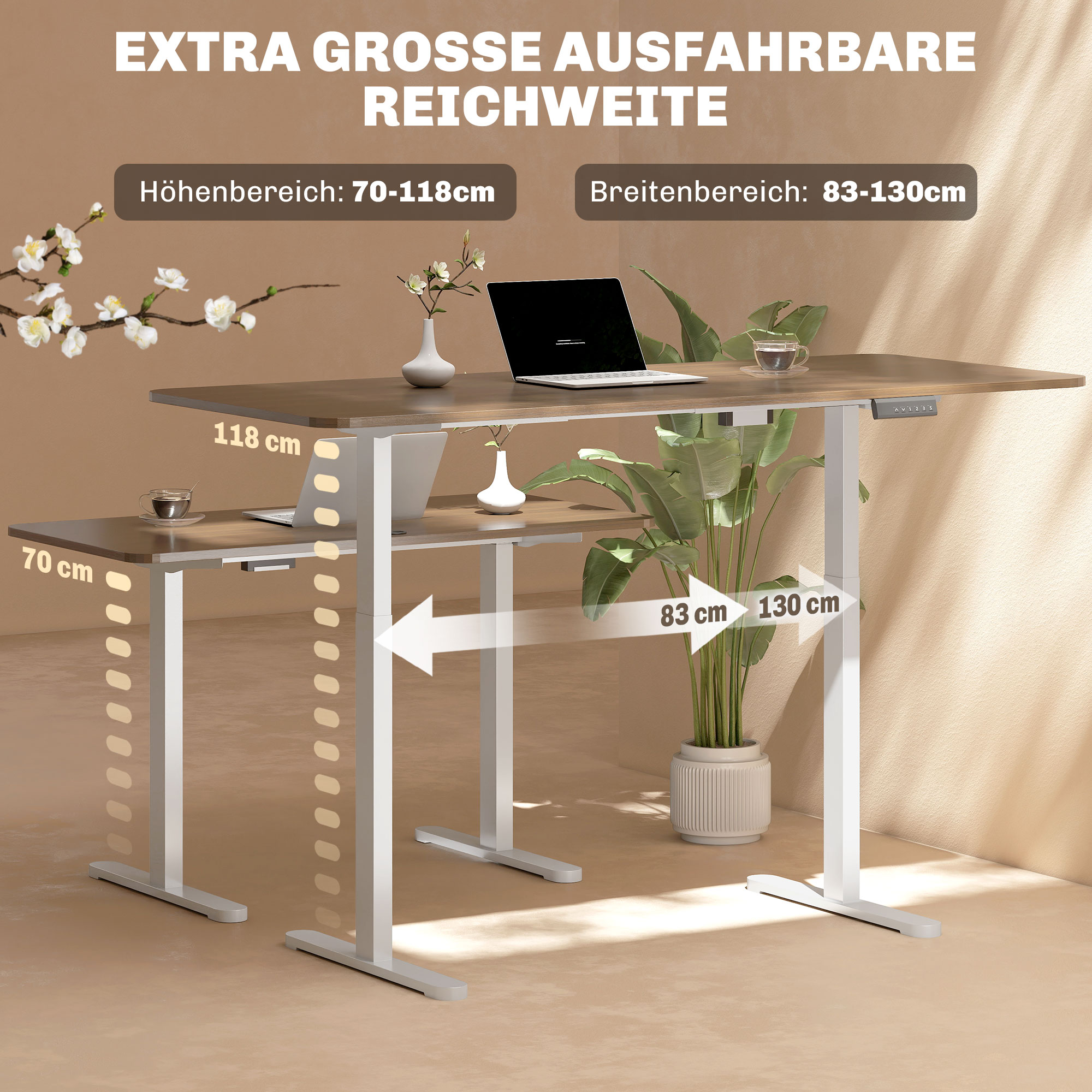 Elektrisches Schreibtischgestell, höhenverstellbar, mit Speicherfunktion, Stahl, Weiß