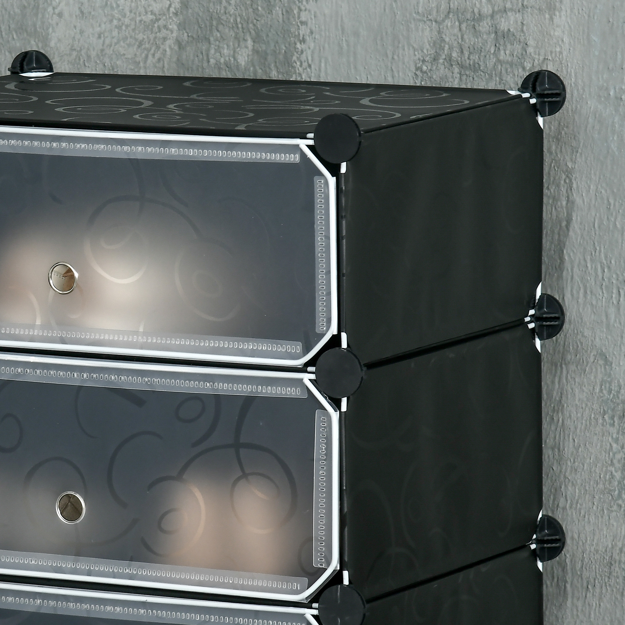 Modulares Regalsystem für 6 Paar Schuhe, 49 cm x 36,5 cm x 108 cm, Schwarz