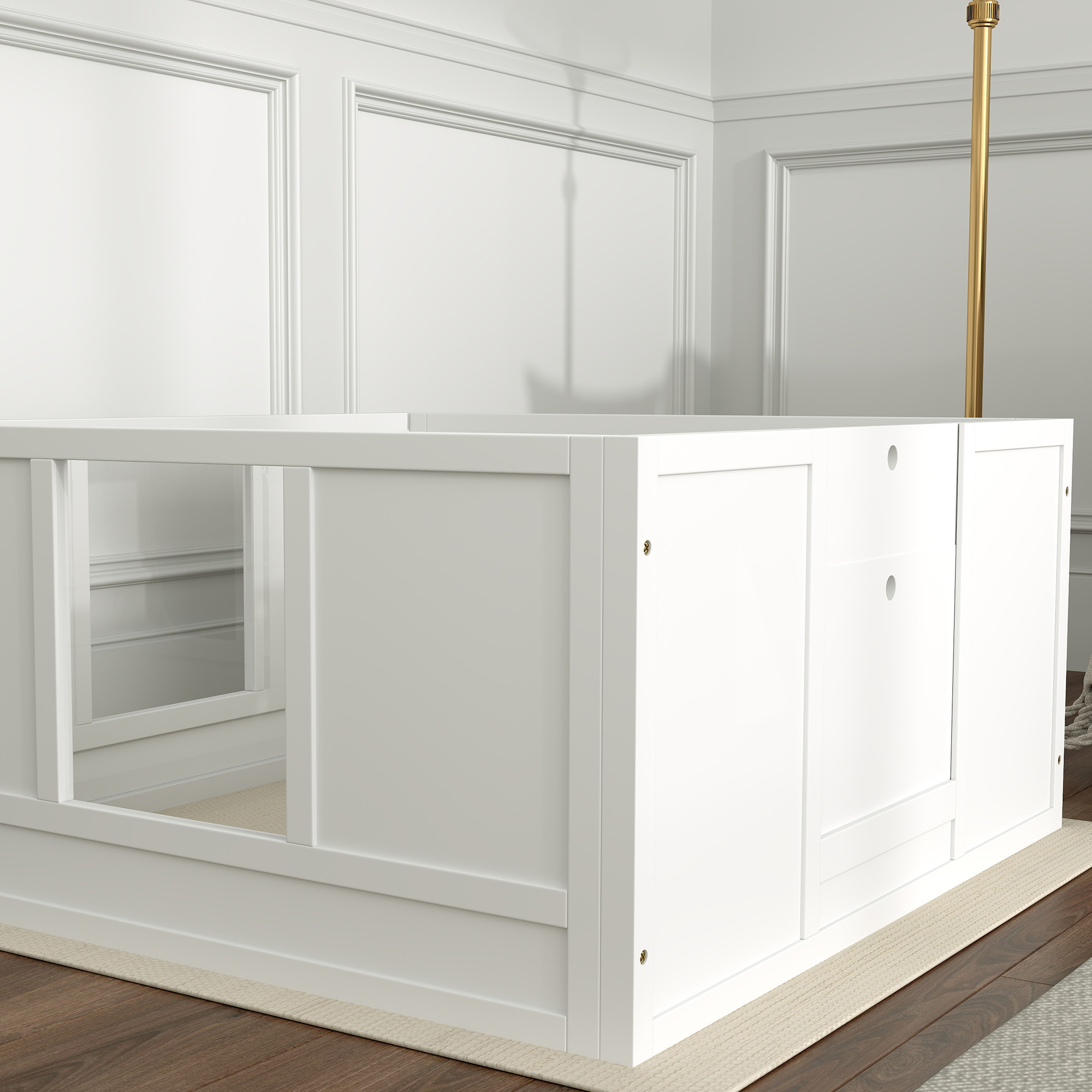 Welpenbox für kleine und mittelgroße Hunde, Hunde-Wurfbox mit anpassbarem Eingang, rutschfesten Fußpads, Weiß