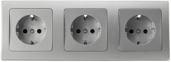 DELPHI Set 3 Steckdosen + 3-fach Rahmen, 250V~/ 16A, Steckanschluss, silber