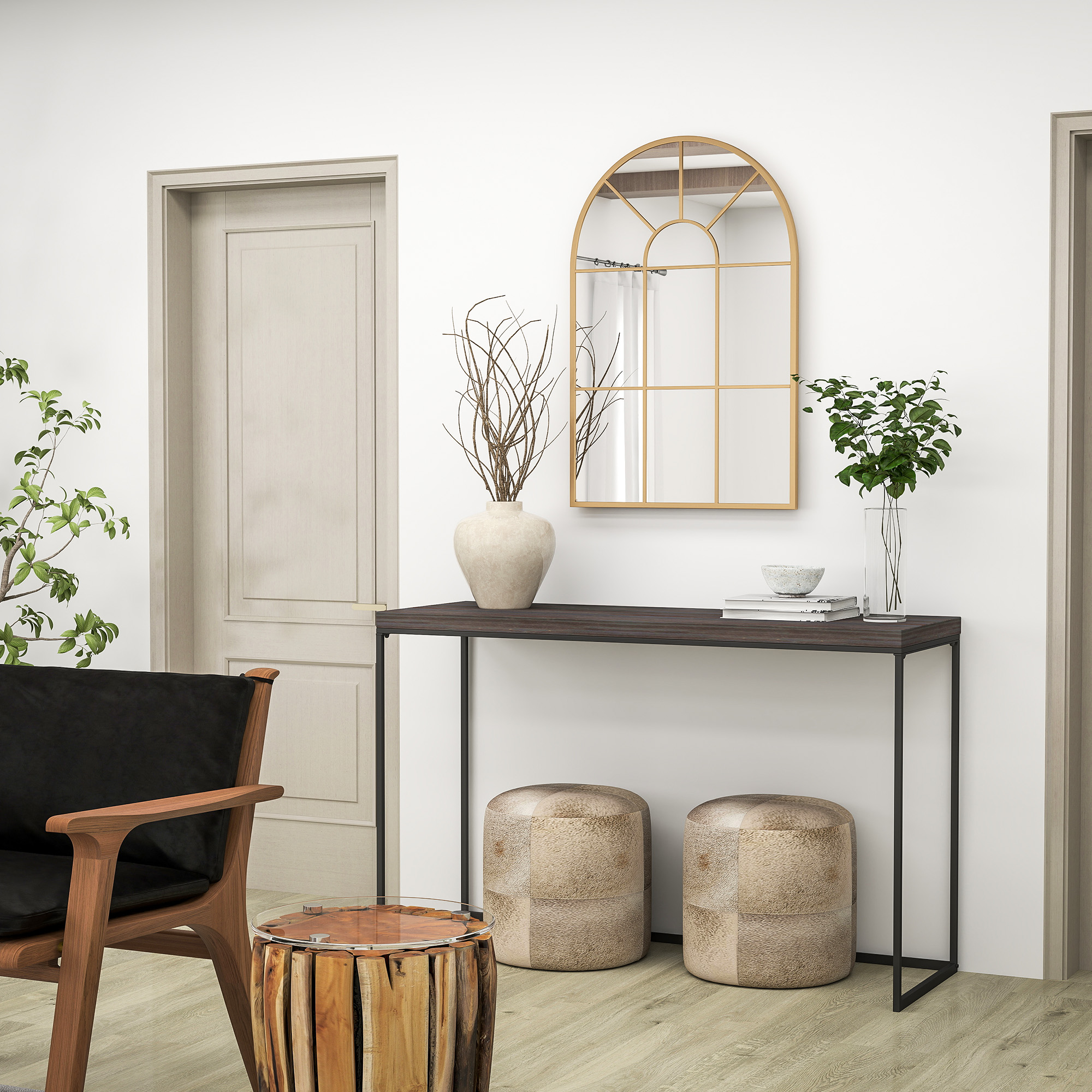 Wandspiegel, Fenster-Design, Flurspiegel, Metallrahmen, 91 x 60 cm, Gold