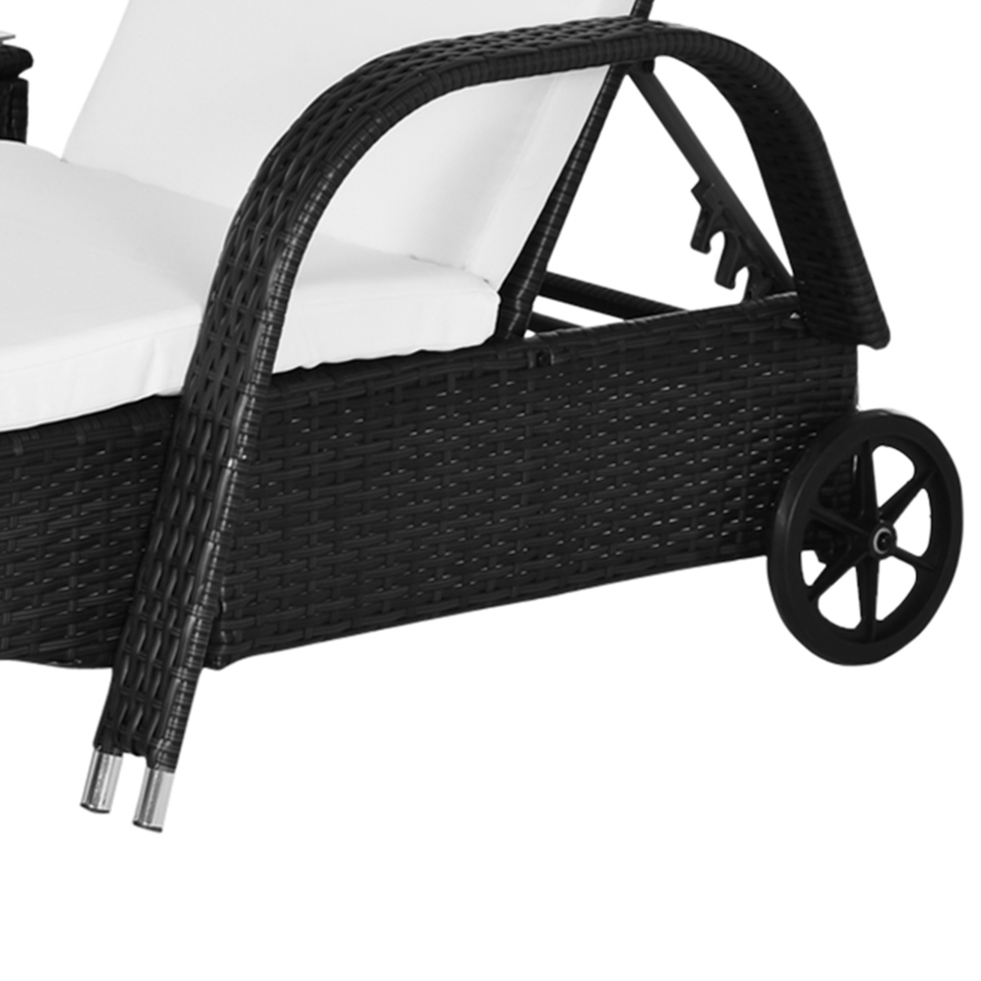 Sonnenliege Gartenliege Tisch 3er-Set Gartenmöbel, Polyrattan+Metall Schwarz+Cremeweiß