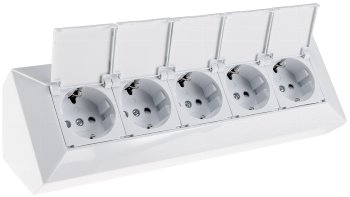 5-fach Steckdosenblock, weiß, 250V~/ 16A, Aufbaumontage mit Klappen