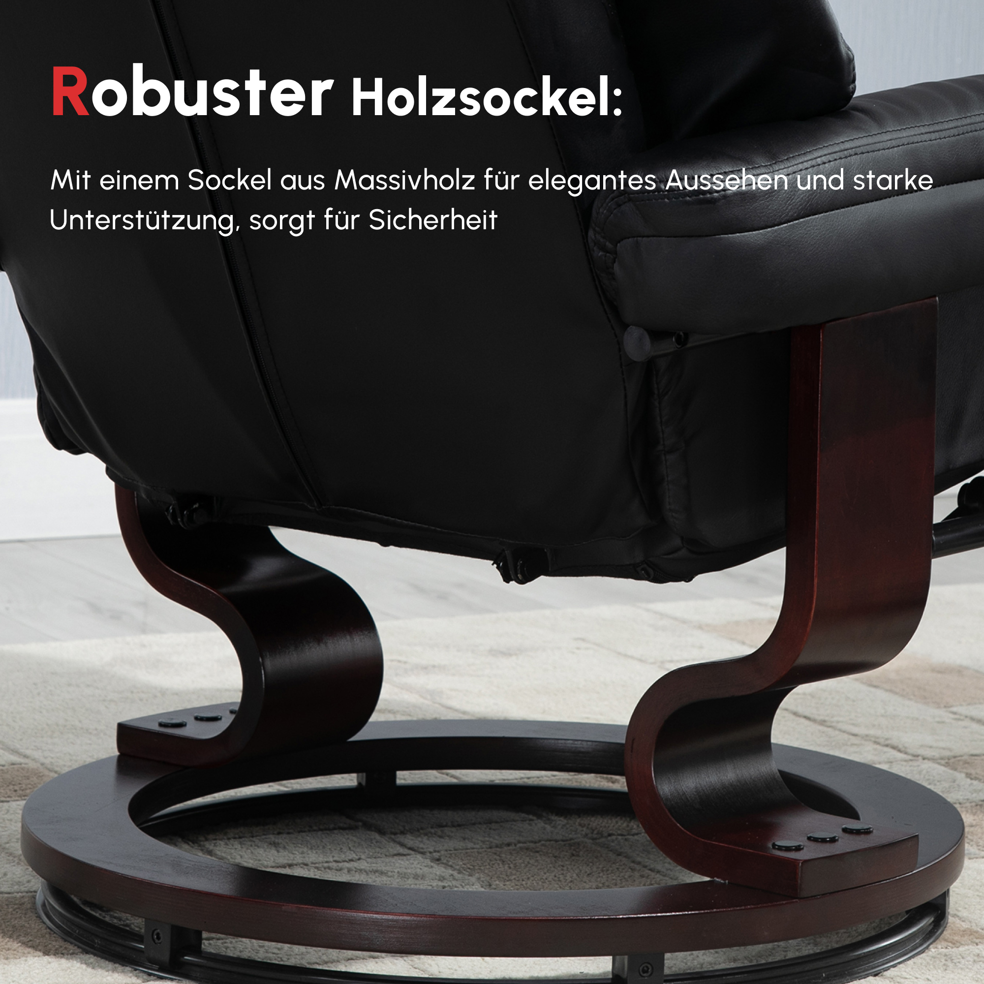 Relaxsessel mit Hocker, Liegefunktion, drehbar, bis 160 kg, Kunstleder, Metallrahmen, schwarz, 80 x 79 x 100 cm