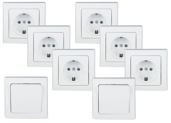 DELPHI Starter-Kit, 16-teilig, weiß, 6x Steckdose, 2x Schalter, 8x Rahmen DELPHI Starter-Kit, 16-teilig, weiß, 6x Steckdose, 2x Schalter, 8x Rahmen