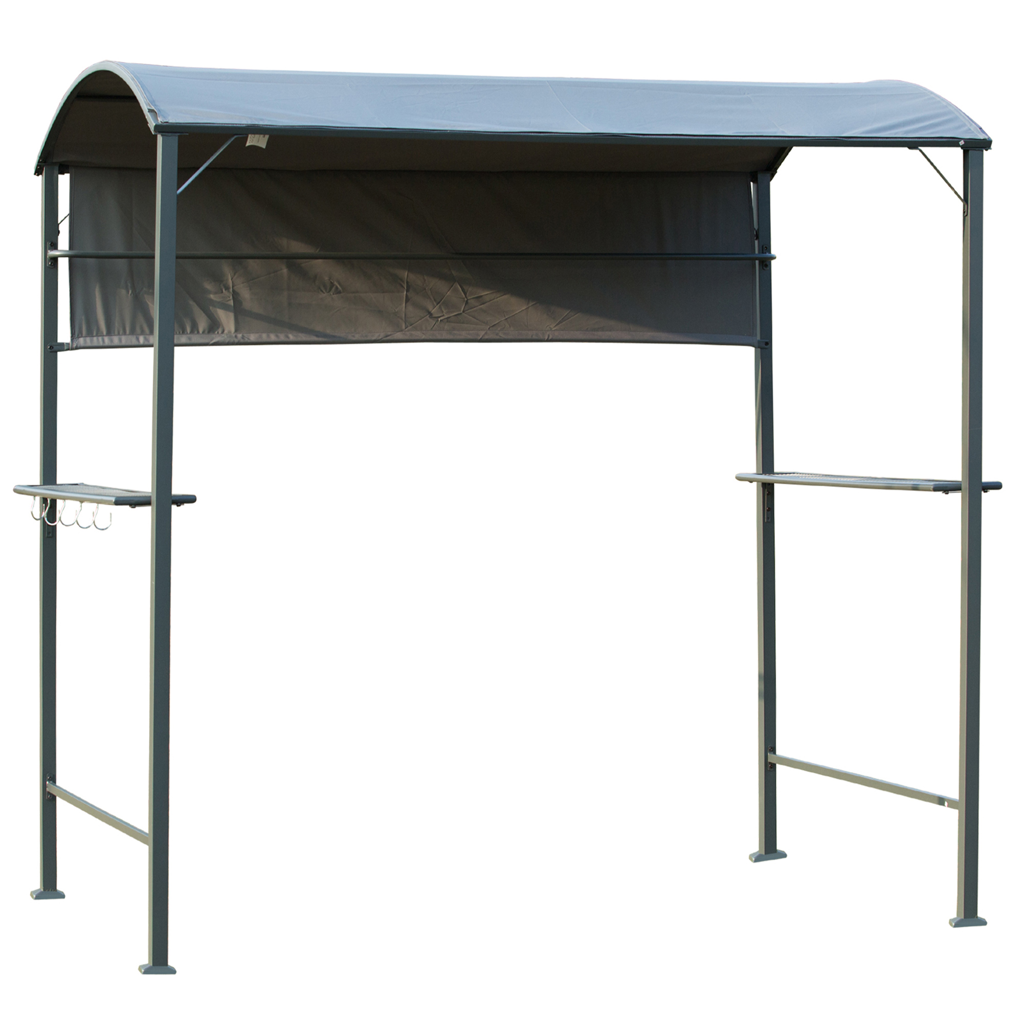 Grillpavillon mit Flammschutzdach, BBQ-Pavillon mit 2 Ablagen, Polyester, Schwarz, 218 x 138 x 216 cm
