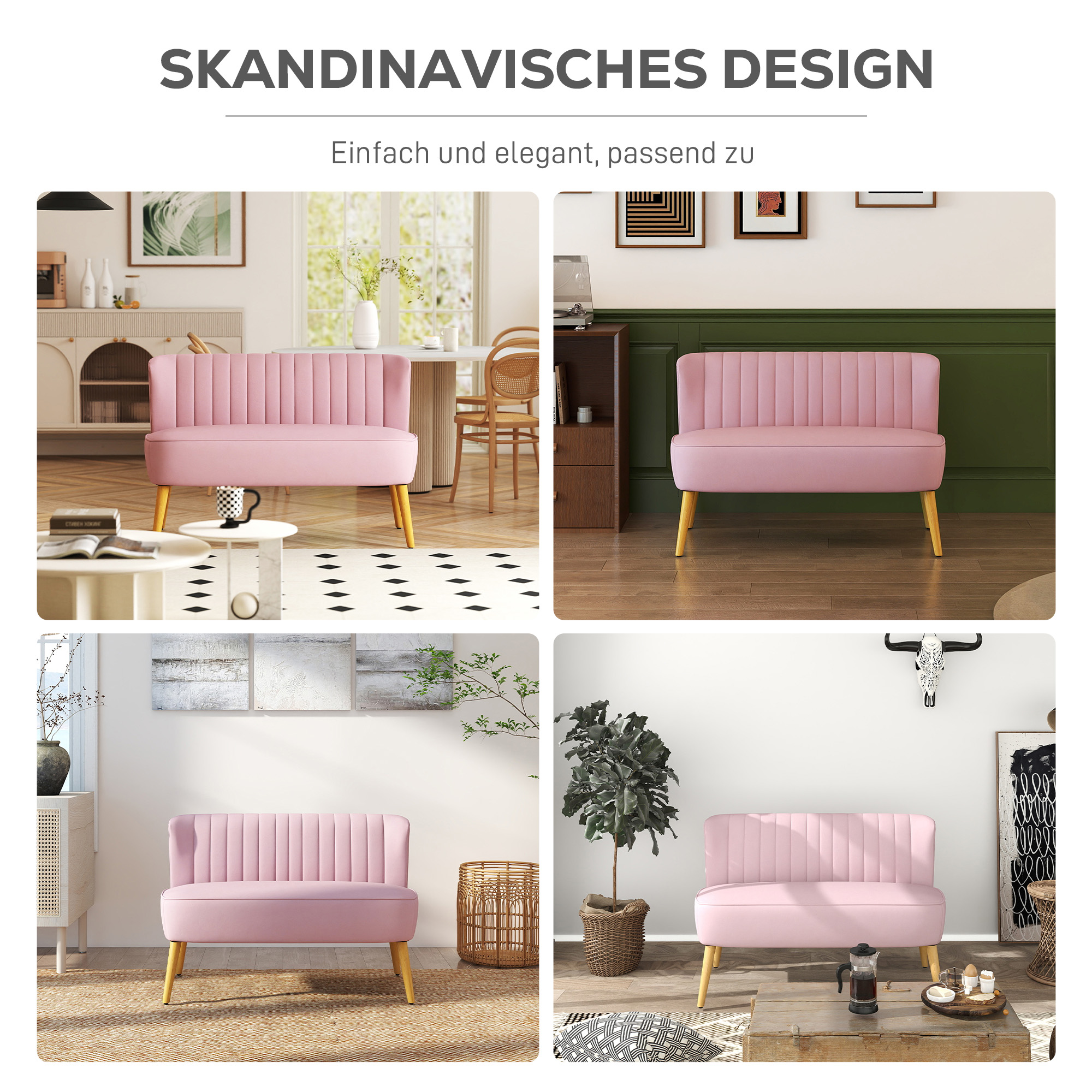 2-Sitzer Stoffsofa Polstersofa Doppelsofa Sitzmöbel Loungesofa Holz Samtartiges Polyster Schaumstoff Rosa 117 x 56,5 x 77 cm