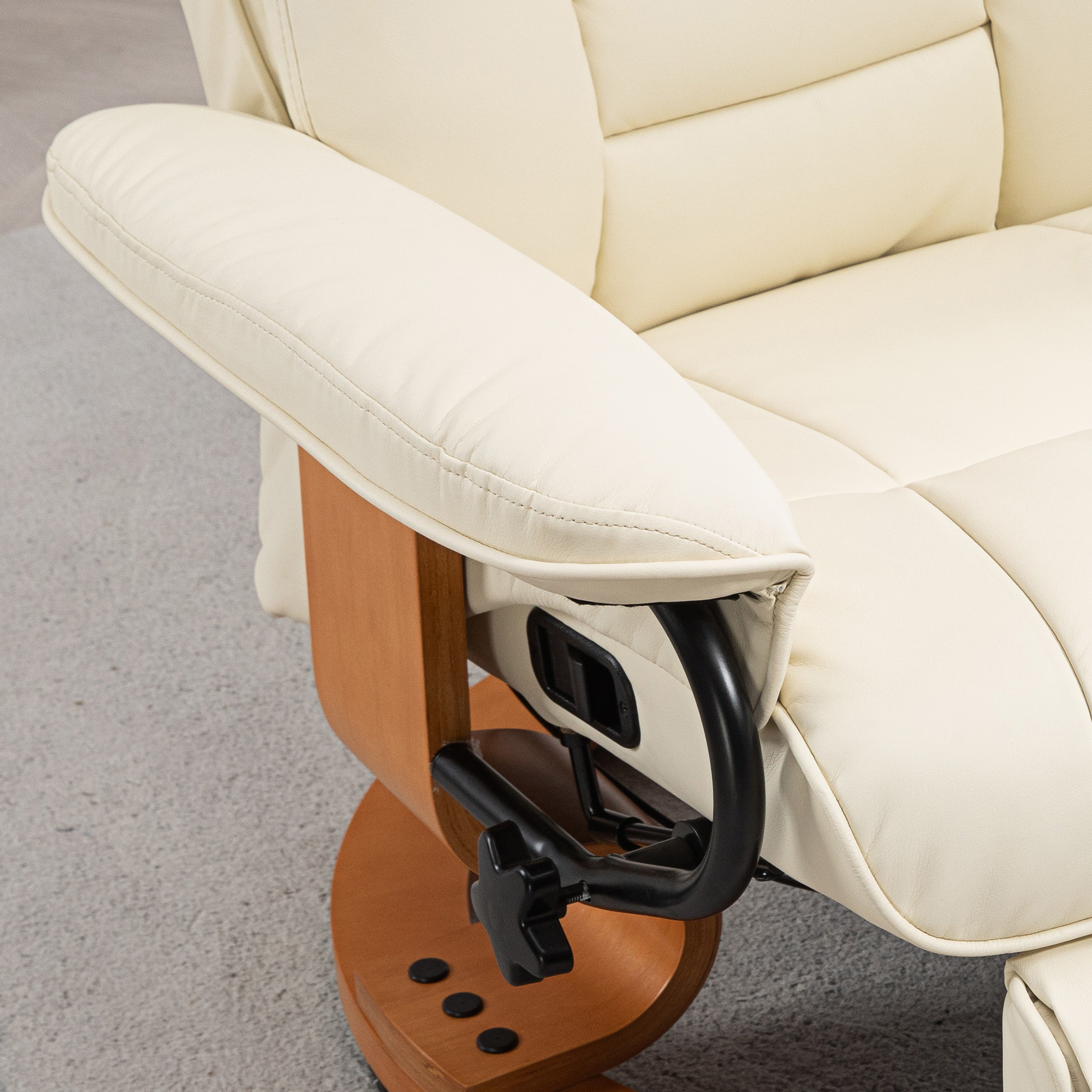 Relaxsessel mit Liegefunktion, drehbar, bis 150 kg, Kunstlederbezug, Stahlrahmen, Cremeweiß