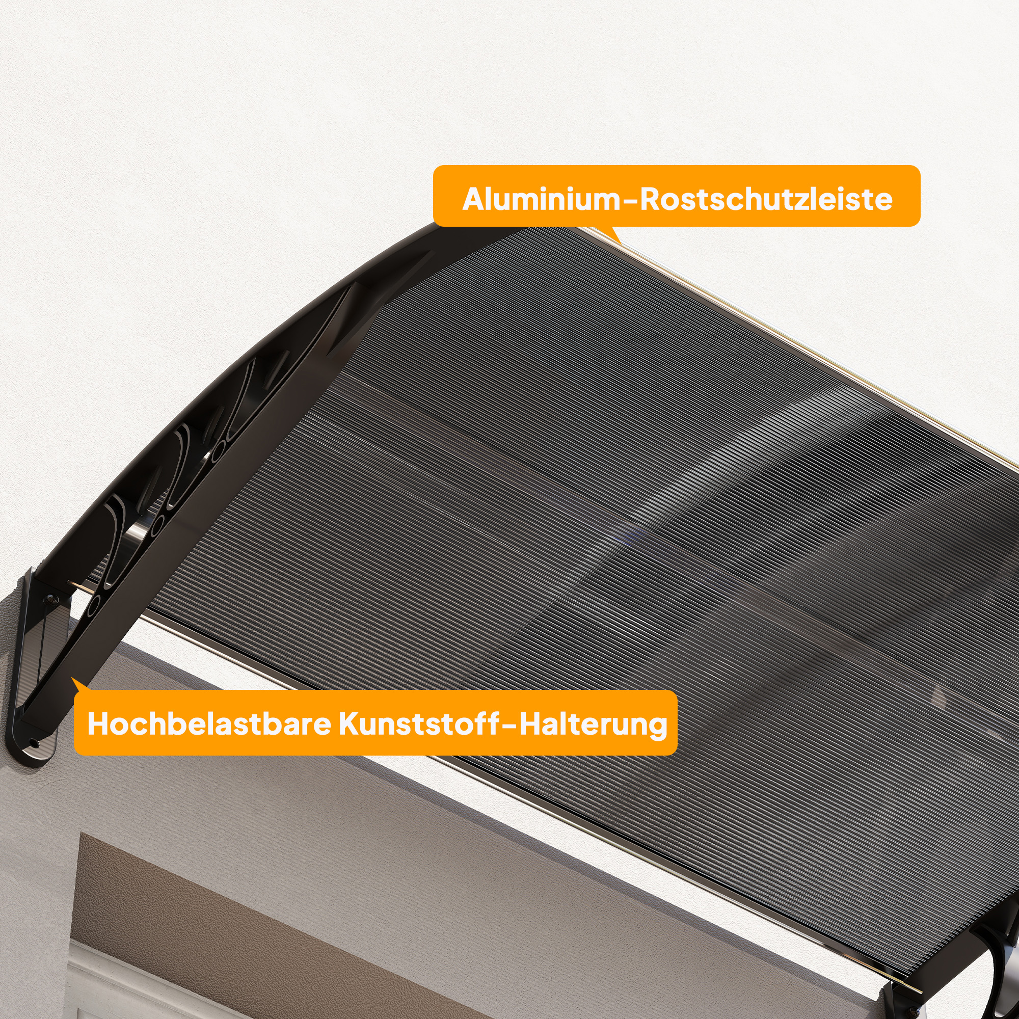 Vordach, Haustürvordach, Überdachung für Eingänge und Fenster, 100L x 75B x 23H cm, Schwarz