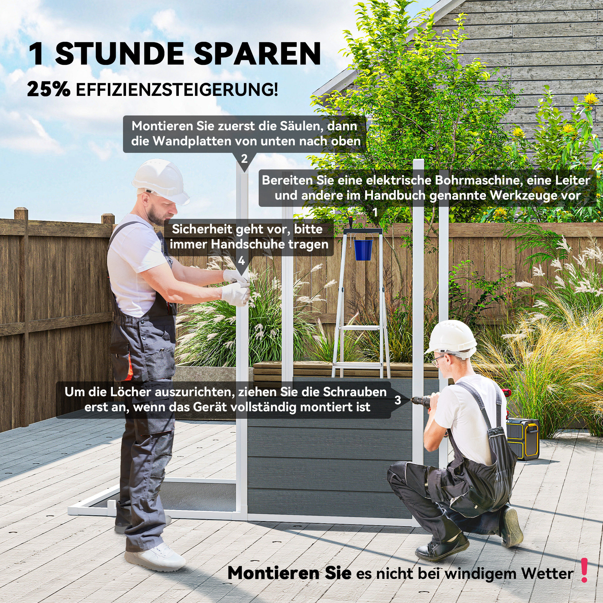 Gartenhaus, Gartenschuppen mit Boden, Fenster, verschließbarer Tür, Kunststoff-Harz, wetterfest, Grau