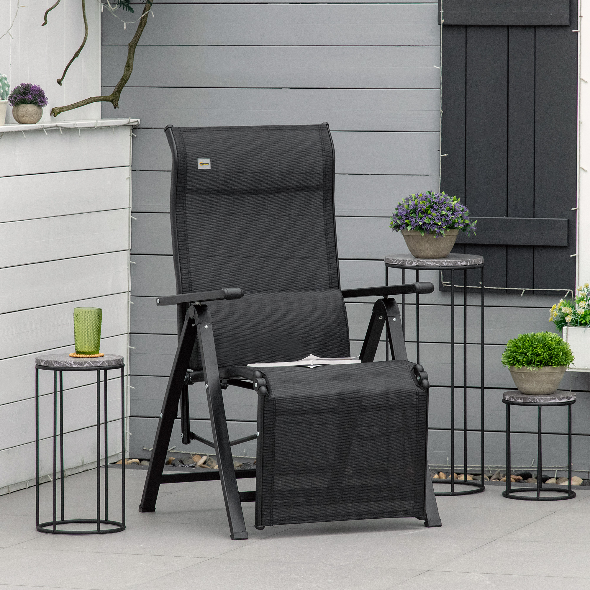 Sonnenliege klappbar Gartenliege mit Kissen Schwerelosigkeit Liegestuhl mit 9-Fach verstellbare Rückenlehne Gartenstuhl bis 150 kg belastbar, für Garten Urlaub Outdoor Strand Pool, Schwarz