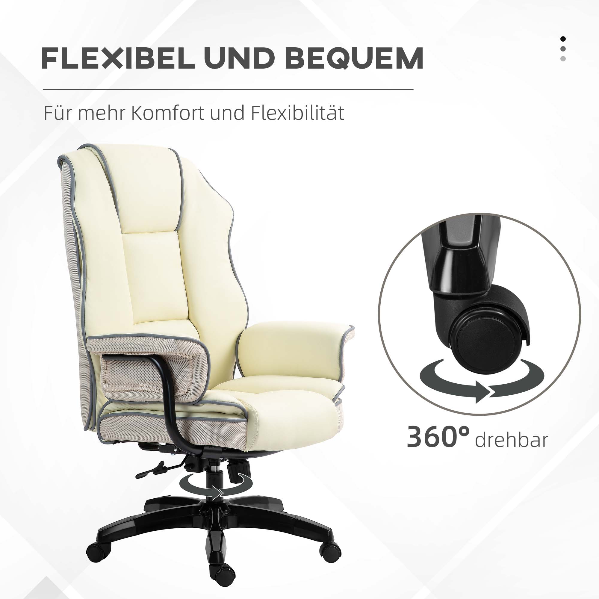 Ergonomischer Bürostuhl, extra gepolstert, Liegefunktion, Kunstleder, 76x80x118-124 cm, Creme