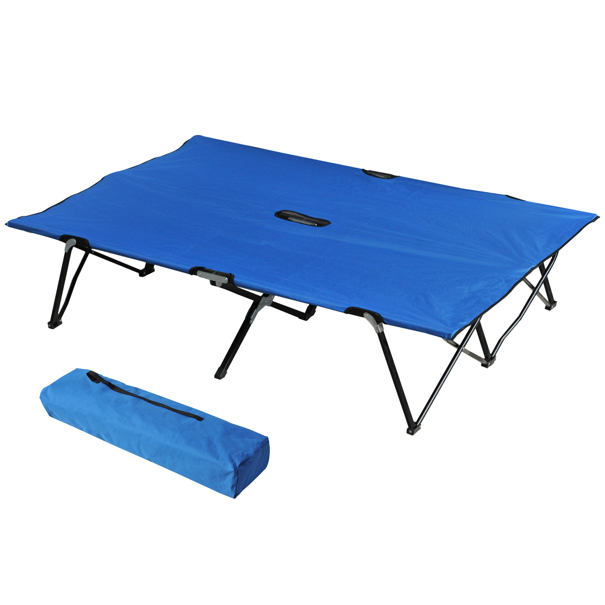 Campingbett Klappbar für 2 Personen Feldbett Klappbett mit Tragetasche bis 136 kg belastbar Stahl Oxford Blau+Schwarz 193 x 125 x 40 cm