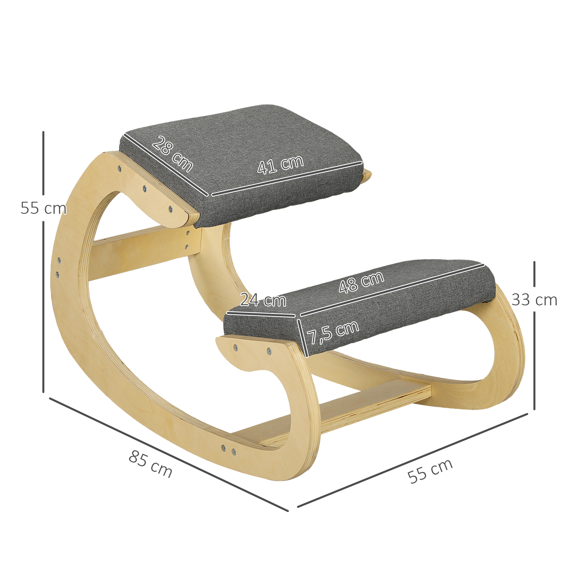 ergonomischer, schaukelnder Kniehocker für Homeoffice, zur Verbesserung der Körperhaltung, Grau
