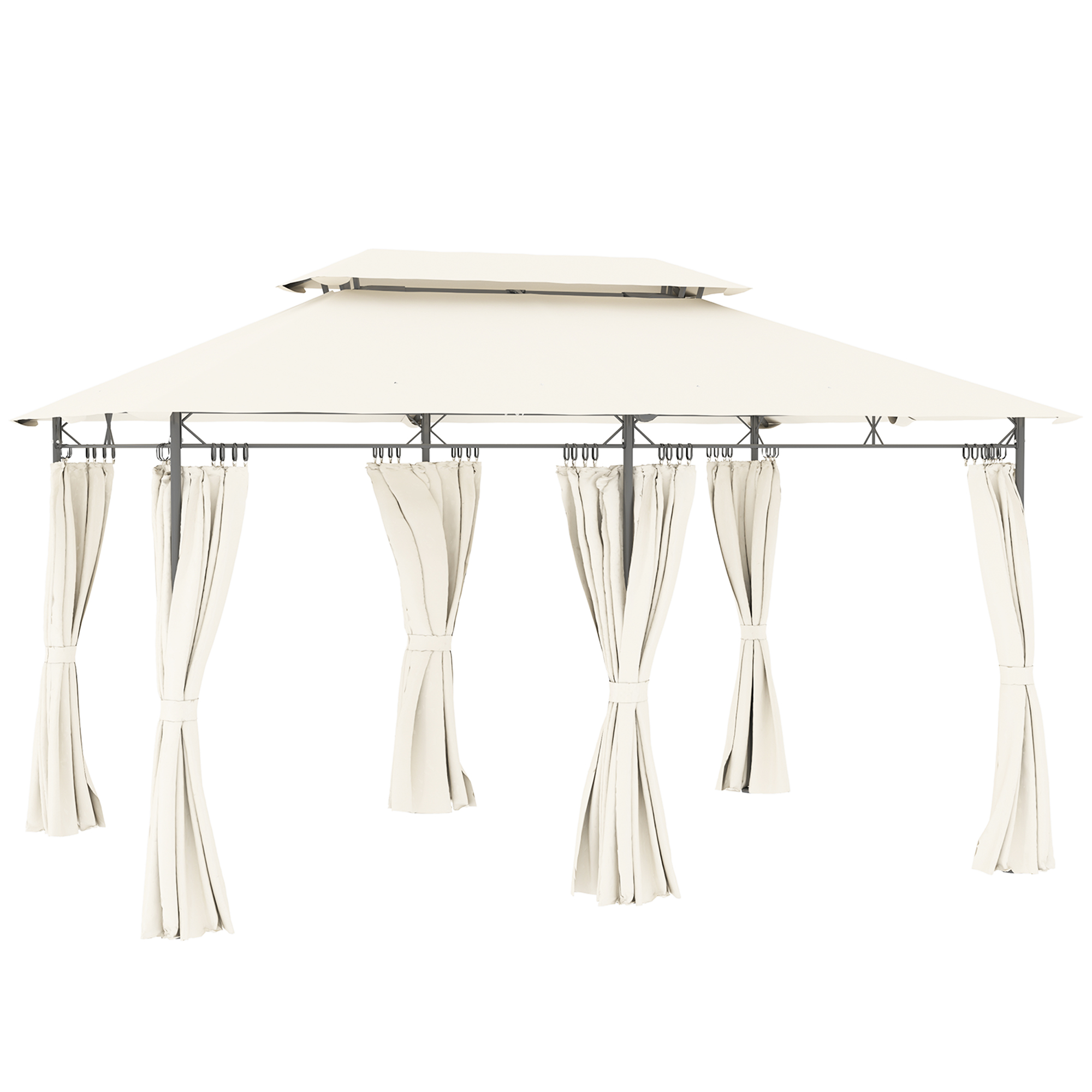Gartenpavillon Doppeldach, 6 Seitenteile, Wasserabweisend, Für Garten Terrasse, 4x3 m, Cremeweiß