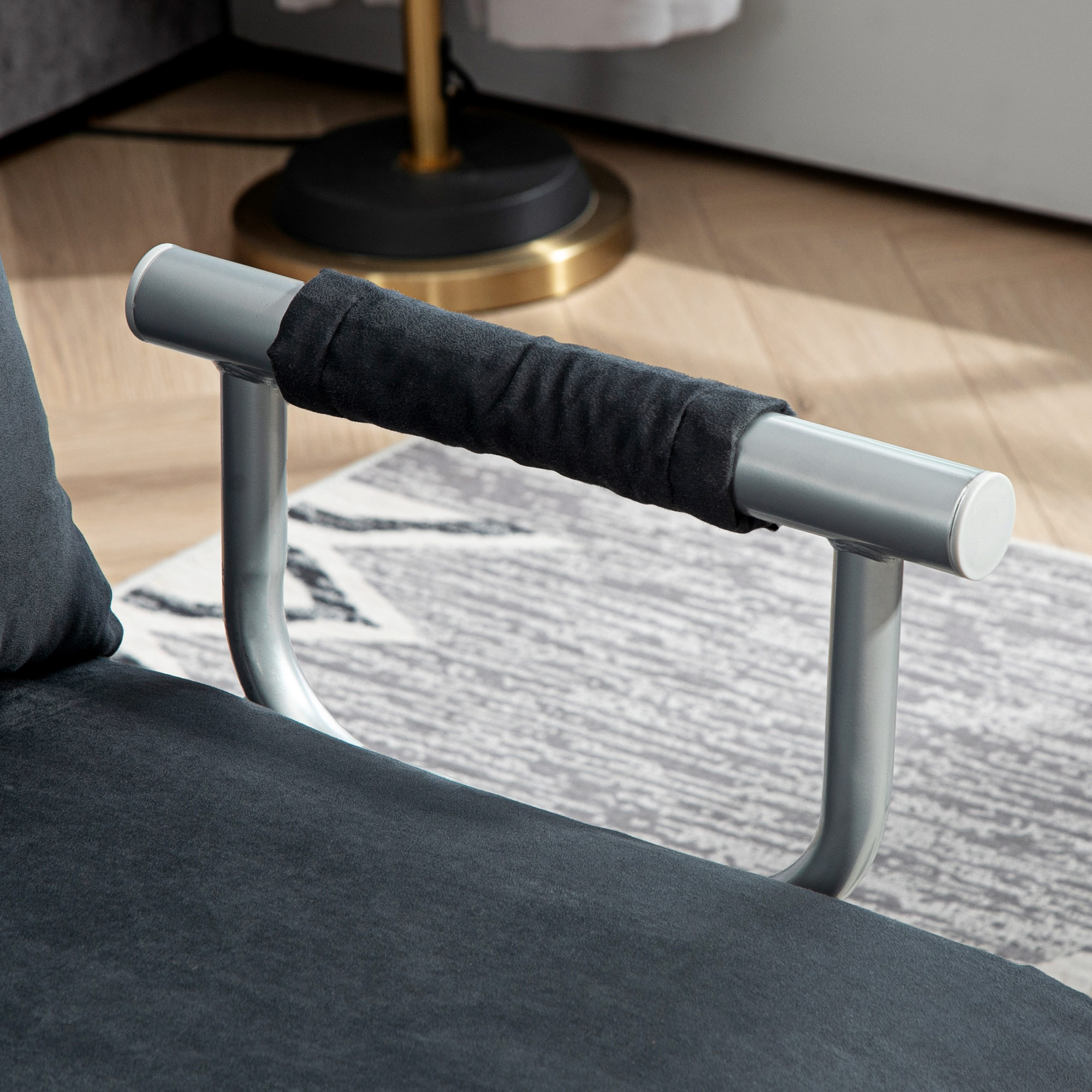 Schlafsofa, 5-fach verstellbar, Wildlederimitat, Stahlrahmen, inkl. Kissen, Schwarz