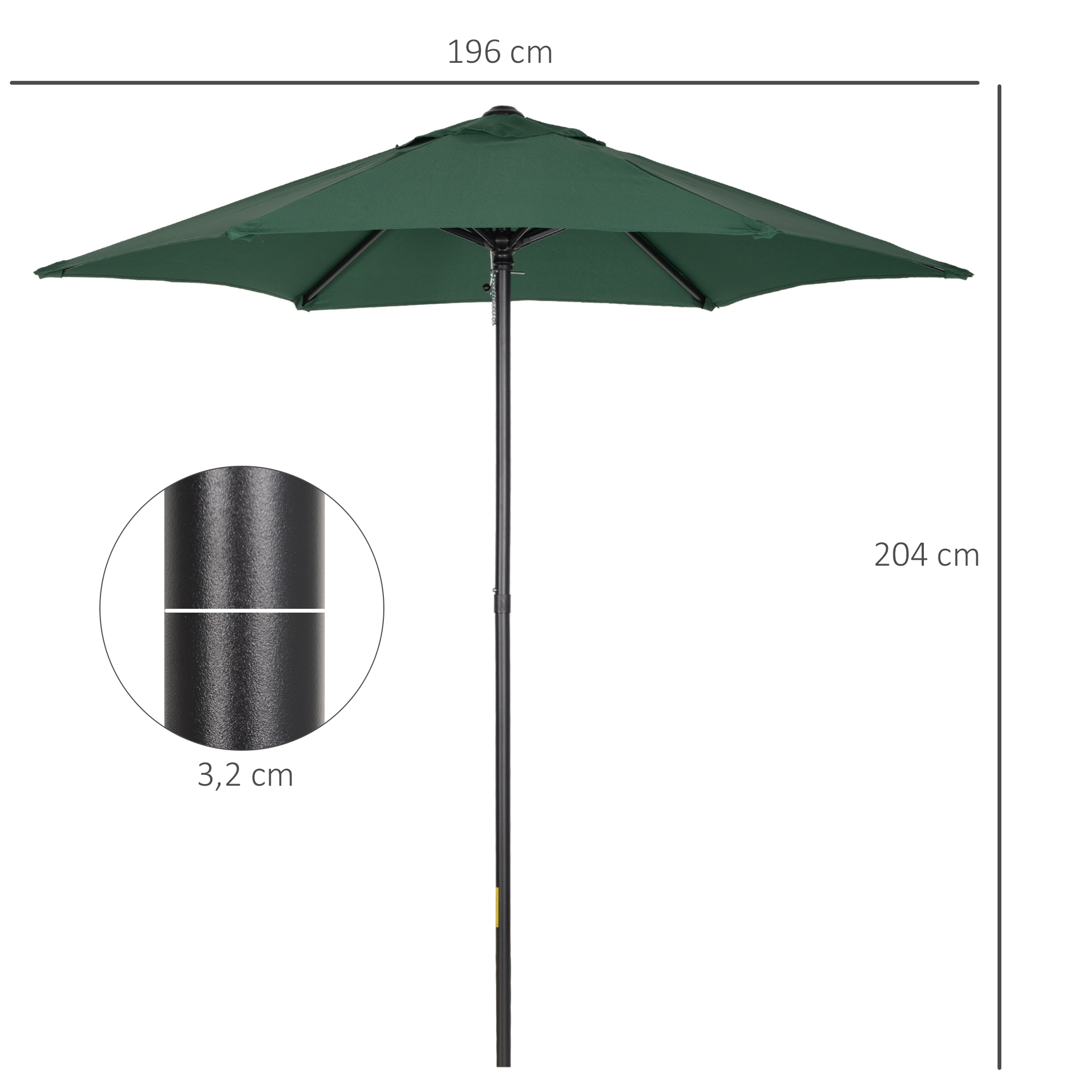 Sonnenschirm Ø196 cm, sechseckig Balkonschirm für Strand Balkon Garten, Grün