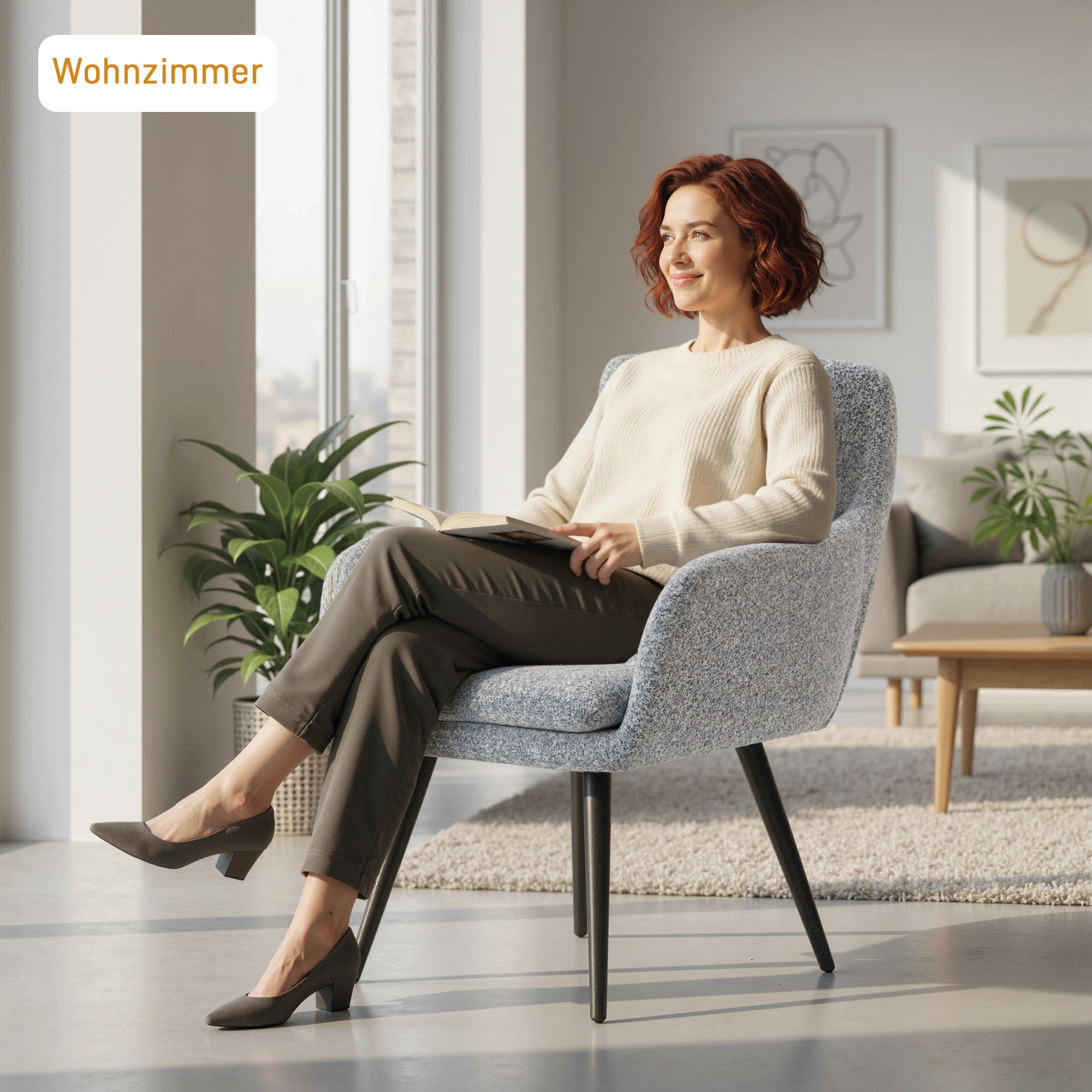 Moderner Akzentstuhl, Polsterstuhl mit Metallbeinen, Leinenoptik, Hellgrau