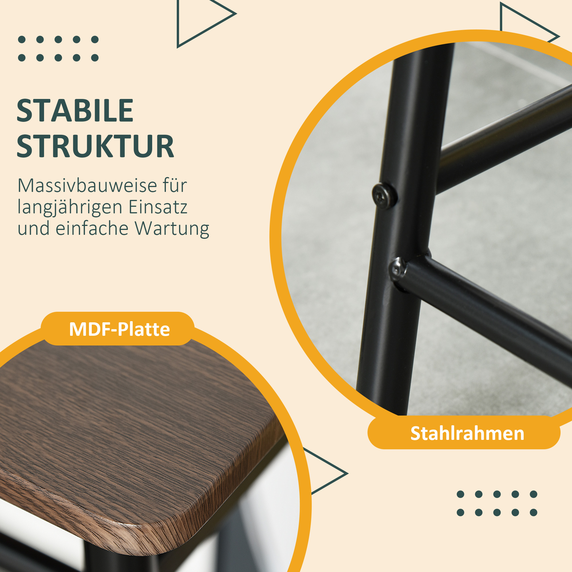 Bargarnitur, 3-teilig, Tisch & 2 Hocker, Regal, Industrie-Design, Schwarz/Eiche