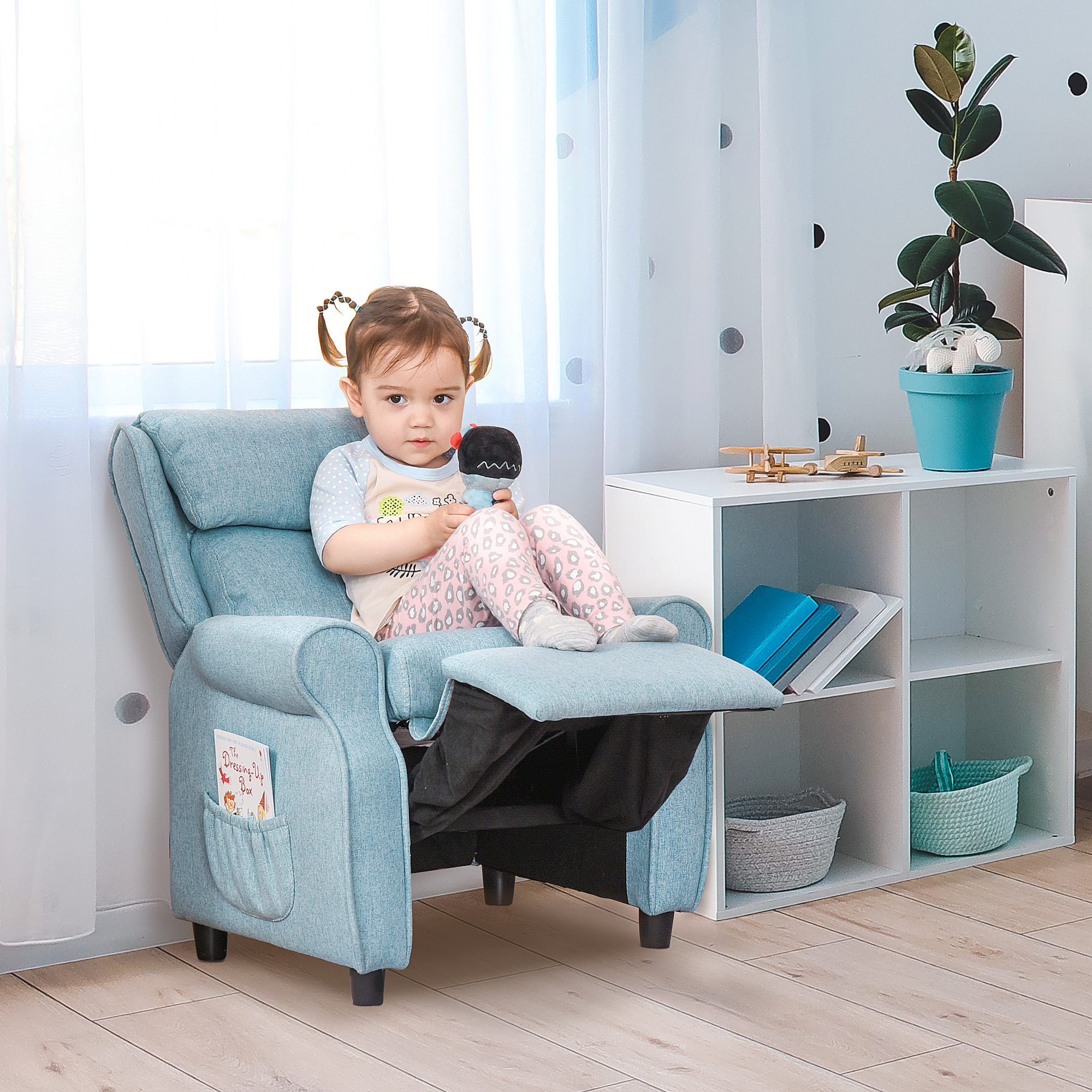 Kindersofa Kindersessel mit Fußstütze Armlehne verstellbare Rückenlehne Relaxsessel Kindercouch Stuhl Liegecouch Kinder Sofa für 3-5 Jahre Jungen und Mädchen Blau
