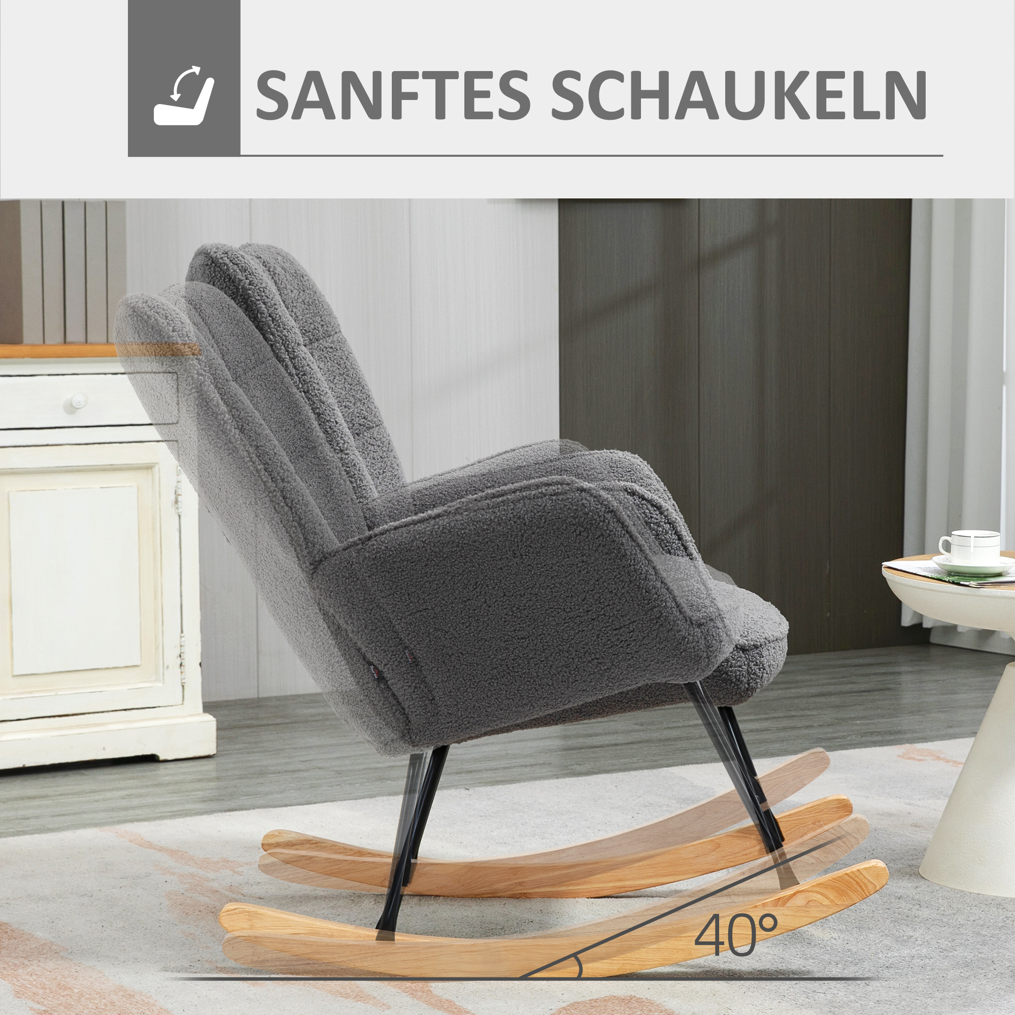 Schaukelstuhl im Retro-Design, Massivholz, Sessel, Relaxsessel, 98 cm x  71 cm x 101 cm, Dunkelgrau