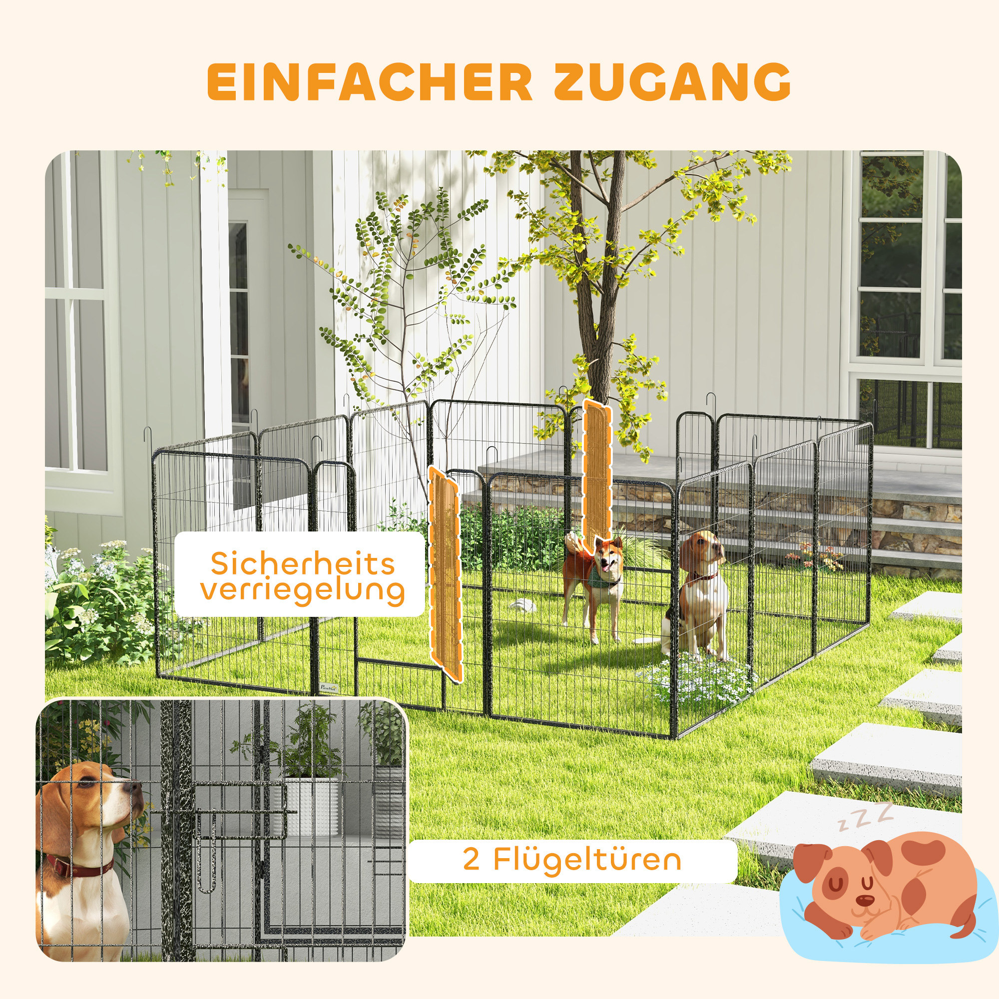 Welpenlaufstall 12-teilig Welpenauslauf faltbar mit 2 Tür 12 Gitterplatten Stahl je 80x100 cm Grau