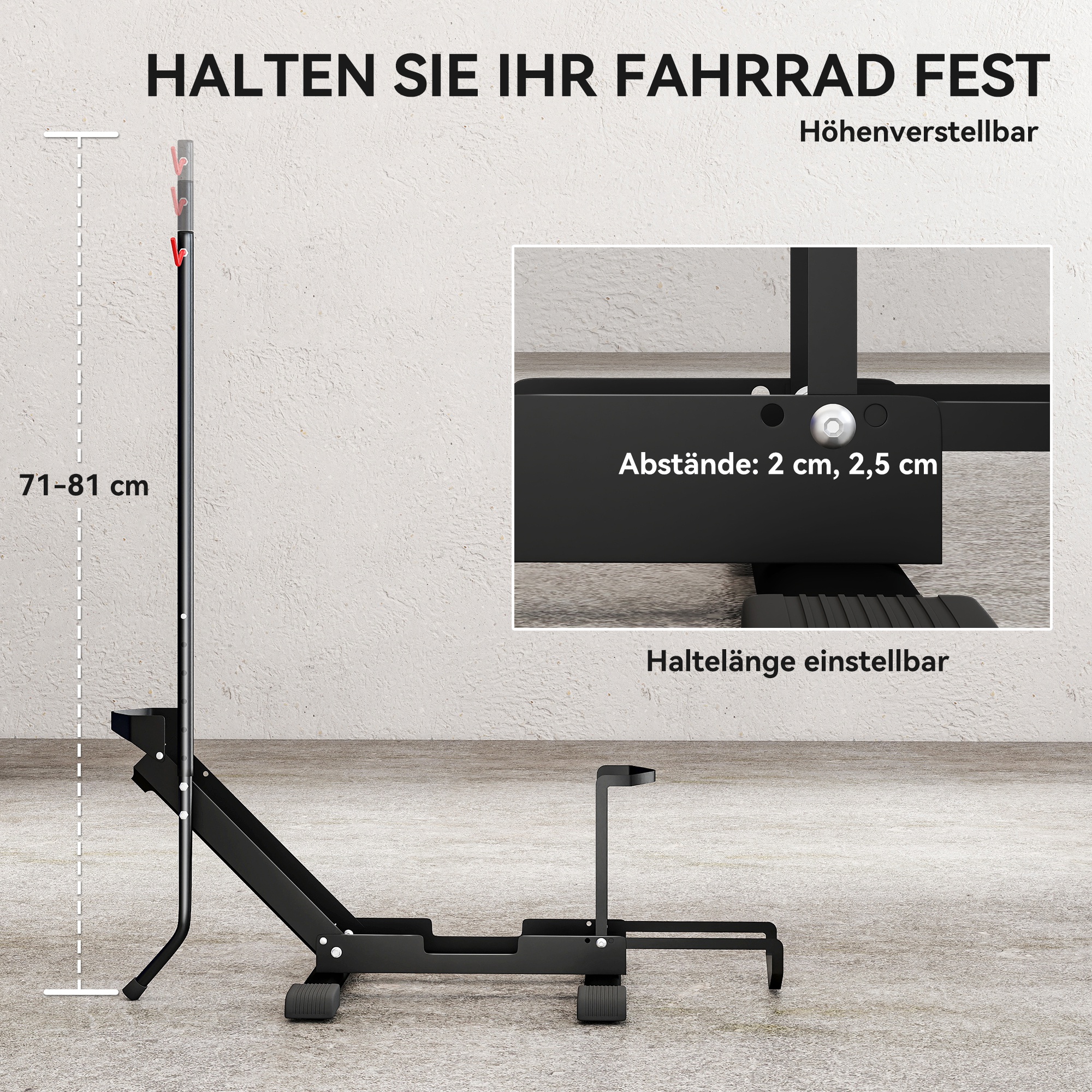 Fahrradständer für Fahrräder Stahl Fahrradhalter mit 80 mm Reifenbreiten 75 x 41 x 81H cm Schwarz