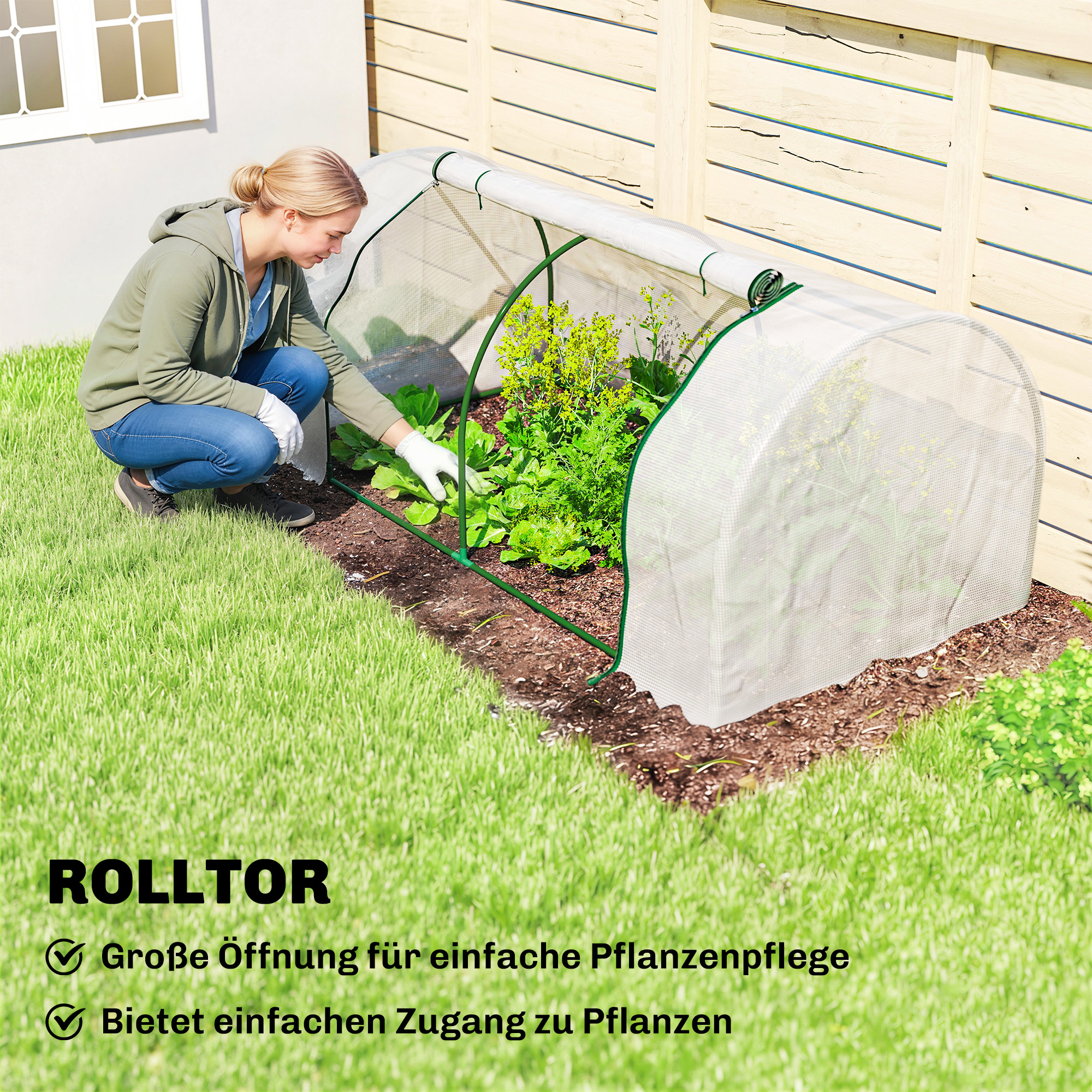 Gewächshaus mit PE-Gitterfolie, winterfest Foliengewächshaus aus Stahl, Treibhaus 200 x 100 x 80 cm Weiß