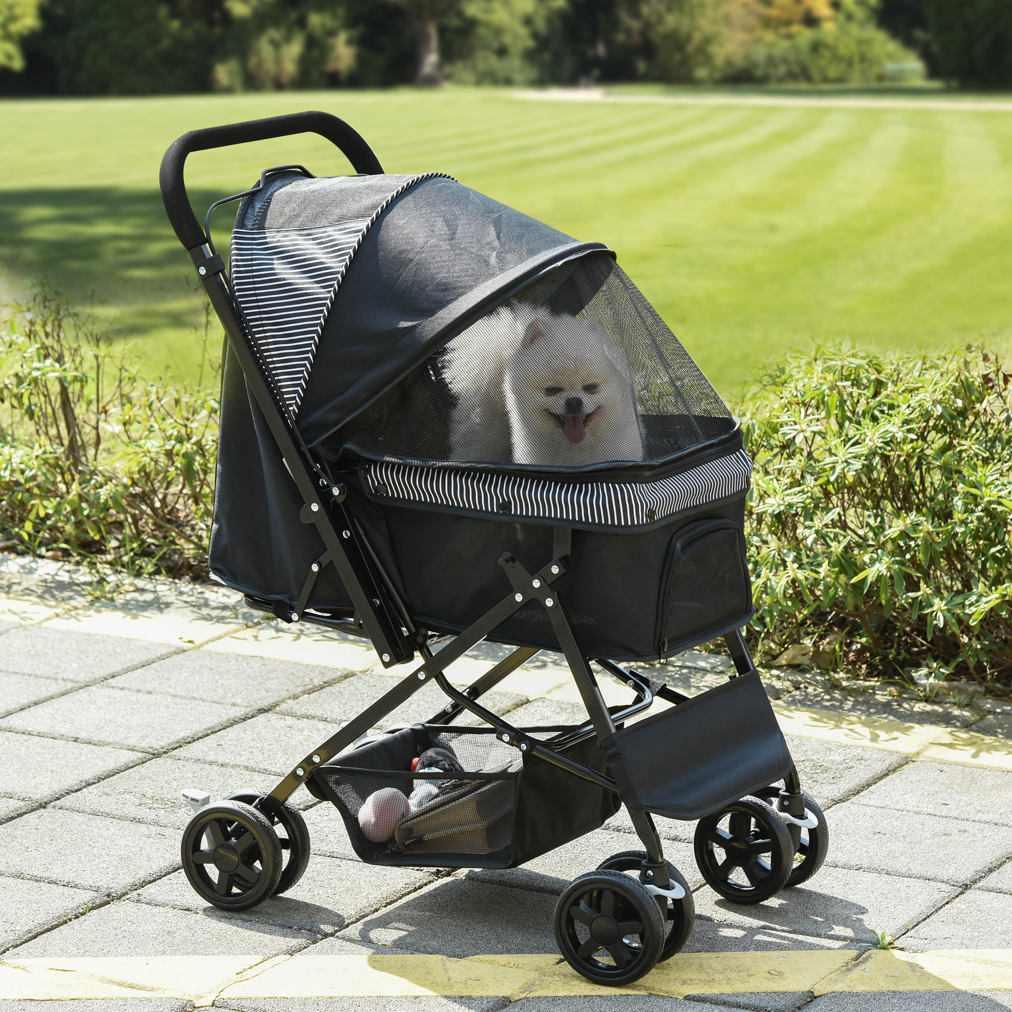 Hundebuggy Hundewagen Buggy für kleine Hunde und Katzen Haustierwagen Pet Stroller Katzenbuggy Oxford Schwarz 76,5 x 52 x 95 cm