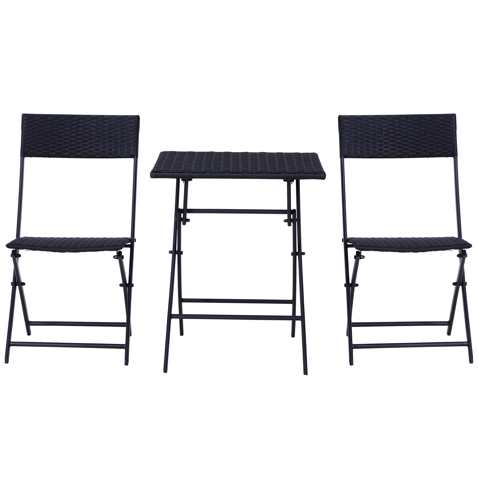 Polyrattan Bistroset für 2 Personen Sitzgruppe Rattan Gartenmöbel Set Garnitur Schwarz