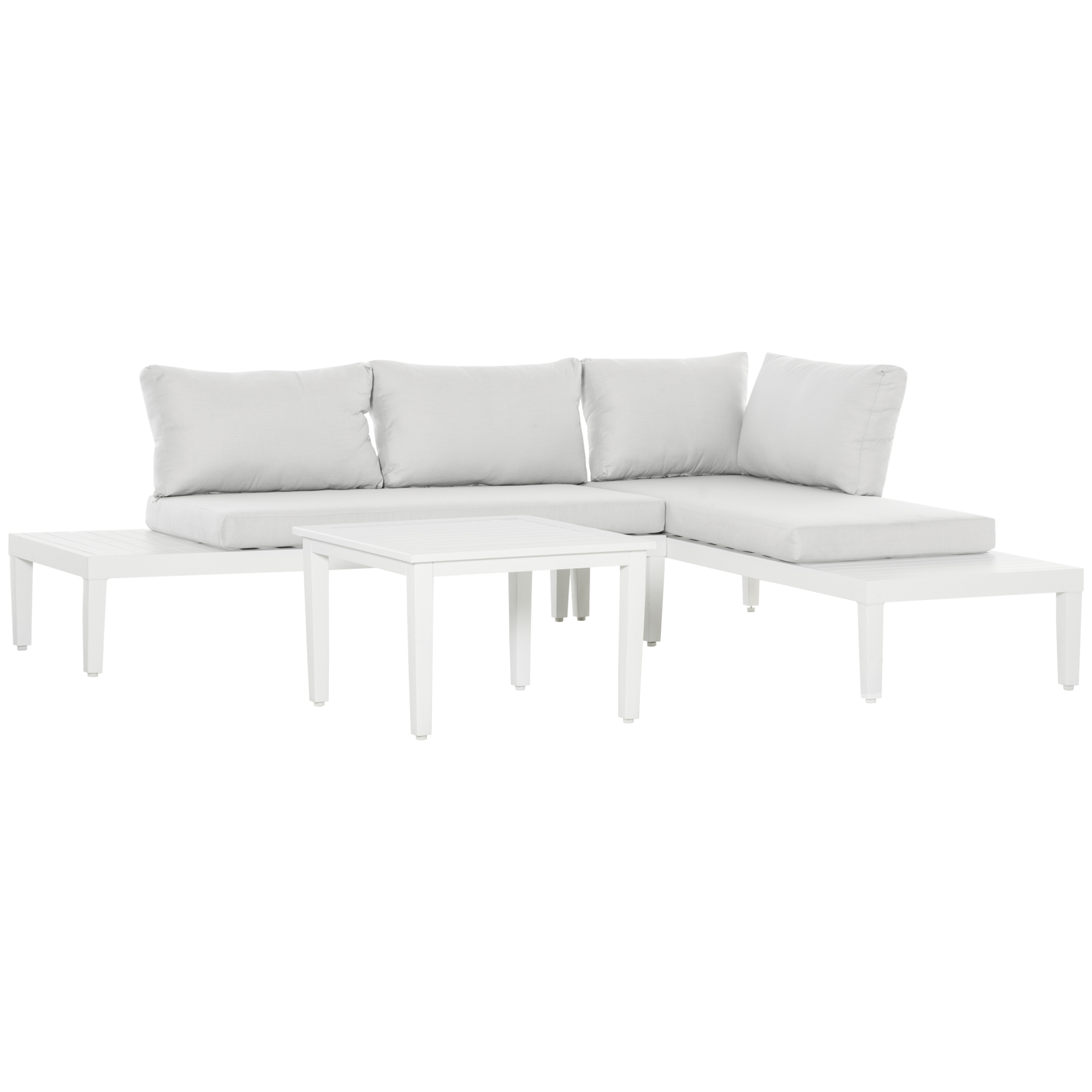 Gartenmöbel-Set für 3 Personen mit Beistelltisch Sofa mit Kissen L-Form Outdoor Aluminium Cremeweiß