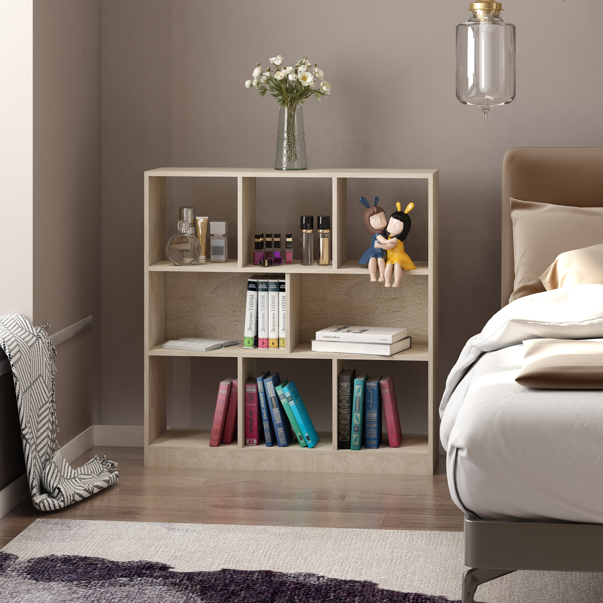 Bücherregal Regal Standregal, 8 Regalfächer, 97,5 x 30 x 100 cm, Eichen-Optik