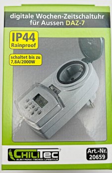 digitale Wochen-Zeitschaltuhr "DAZ-7", IP44, max. 2000W / 8,7A