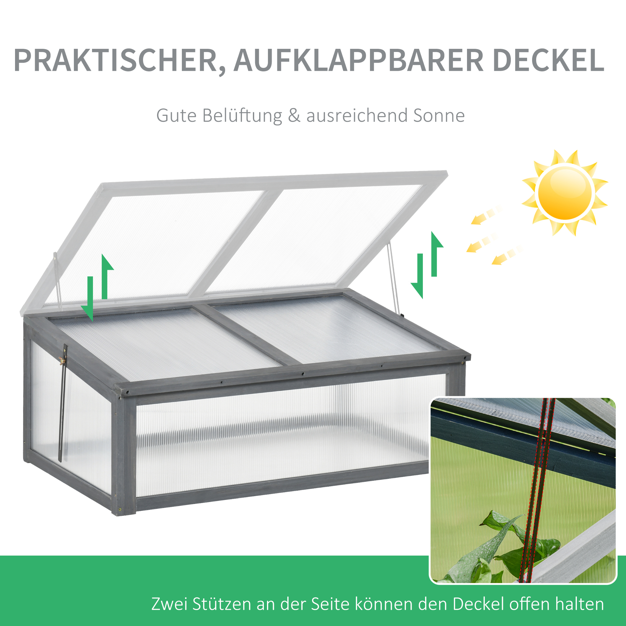 Mini-Gewächshaus, Kleines Gewächshaus für den Garten, mit PC-Platten, Gute Lichtdurchlässigkeit, 100L x 65B x 40H cm