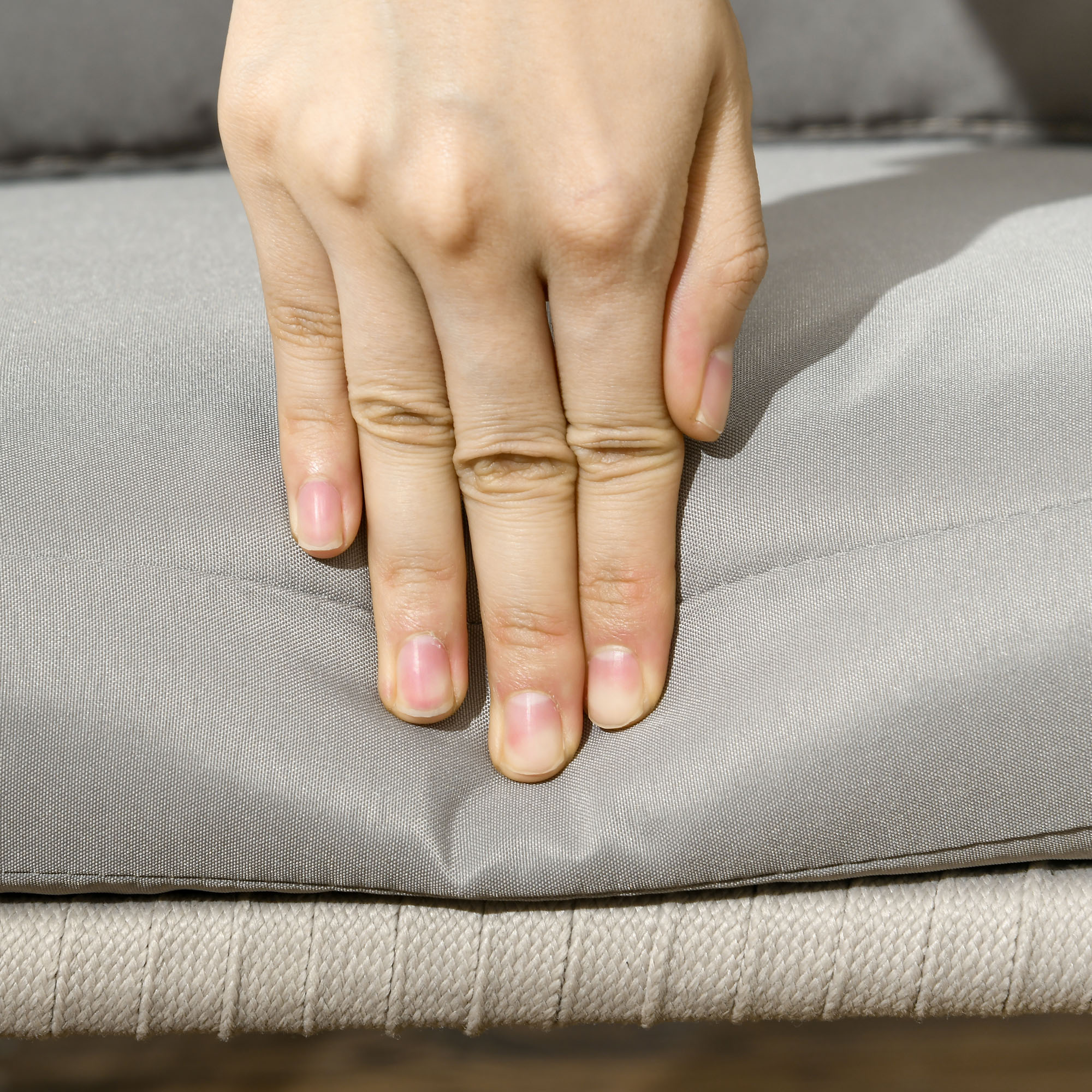 Terrassenstuhl 2er-Set, Boho-Stil, bequeme Sitzschale, Sitzauflagen, waschbarer Bezug, Metallrahmen, Beige