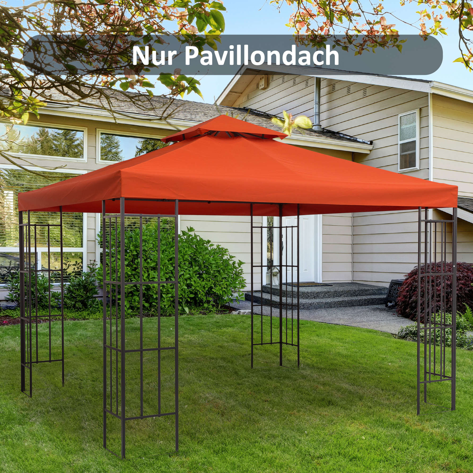Ersatzdach für Pavillon 3x3m wasserabweisend Pavillondach für Metallpavillon Pavillon Ersatzdach Gartenpavillon Partyzelt Gartenzelt Polyester Rostrot