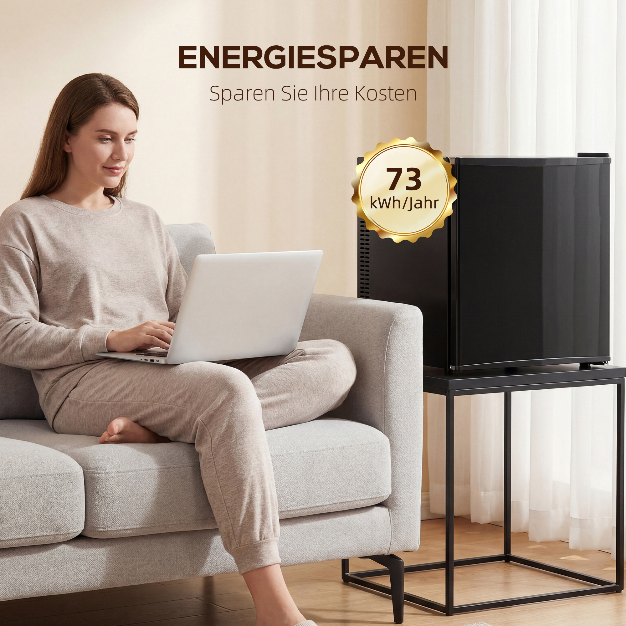 Mini Kühlschrank 44L/46 Dosen Kleiner Kühlschrank mit einstellbarem Thermostat 43 x 51 x 51,3 cm, Schwarz