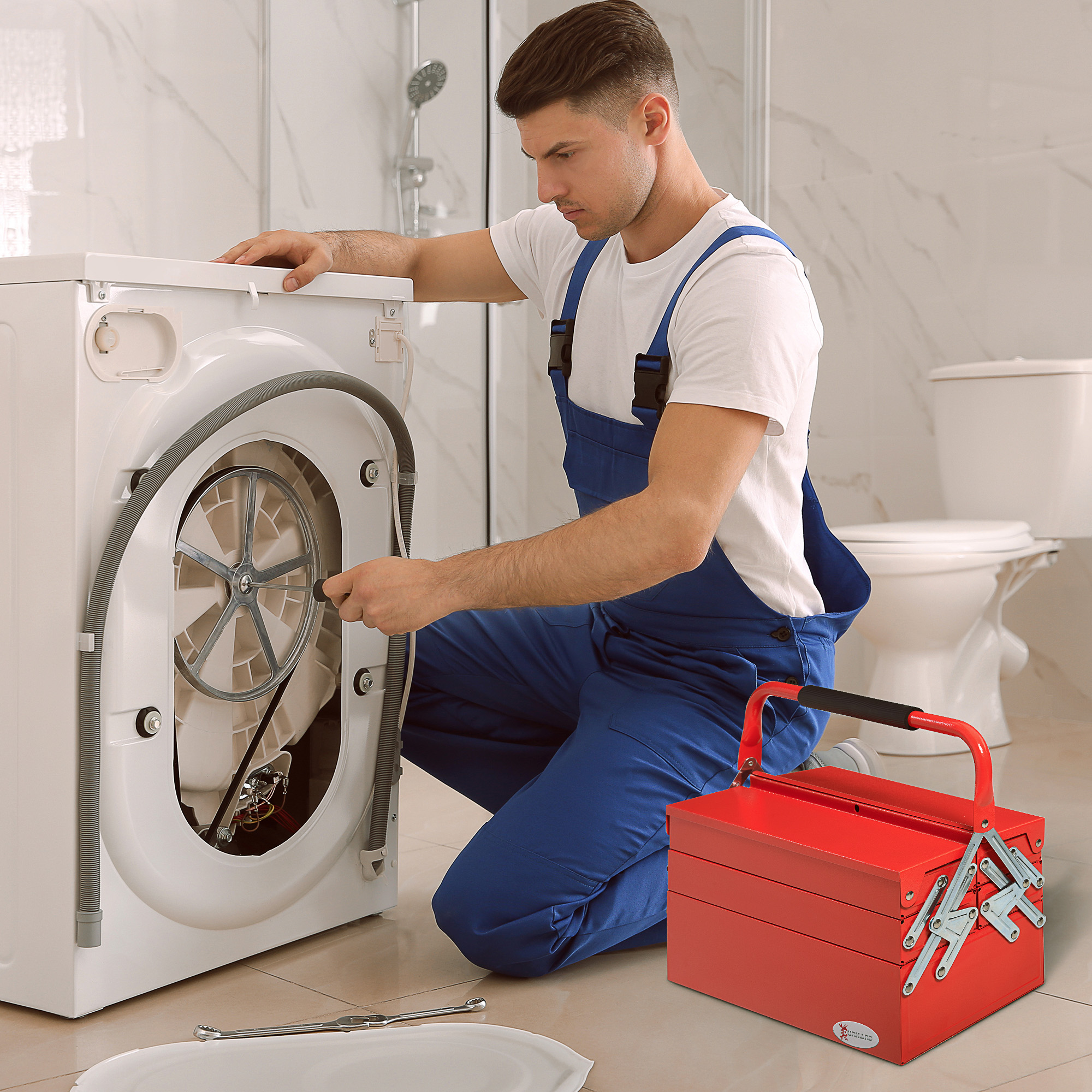 Werkzeugkasten Werkzeugkoffer mit 5 Fächern 45 x 20 x 34,5cm Stahl Rot