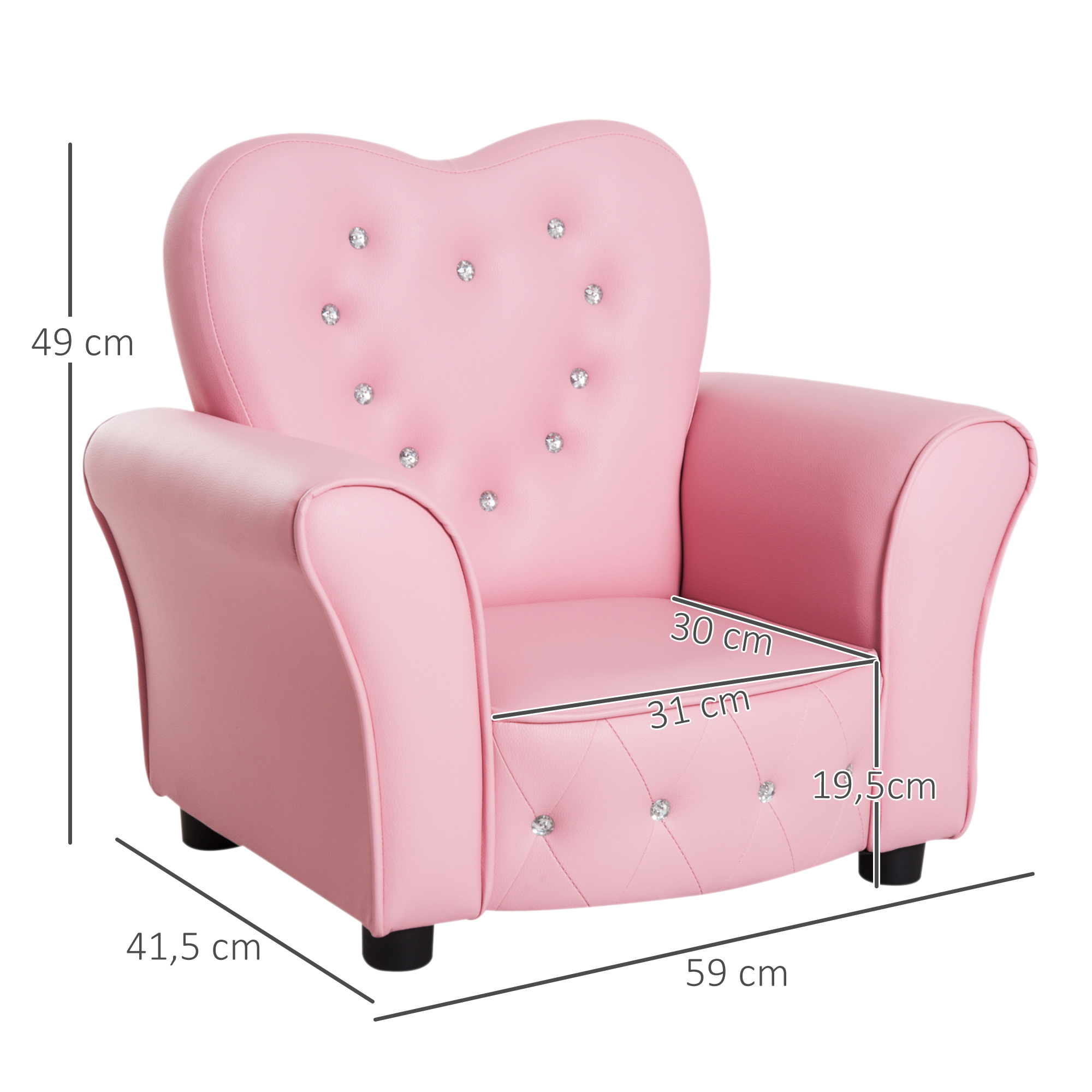 Kindersessel Kindersofa, massiven Holzfüßen Sessel aus Schaumstoff Kinderstuhl für Kinderzimmer, Spielzimmer, 59 x 41,5 x 49 cm, für Kinder 1,5-3 Jahre Rosa
