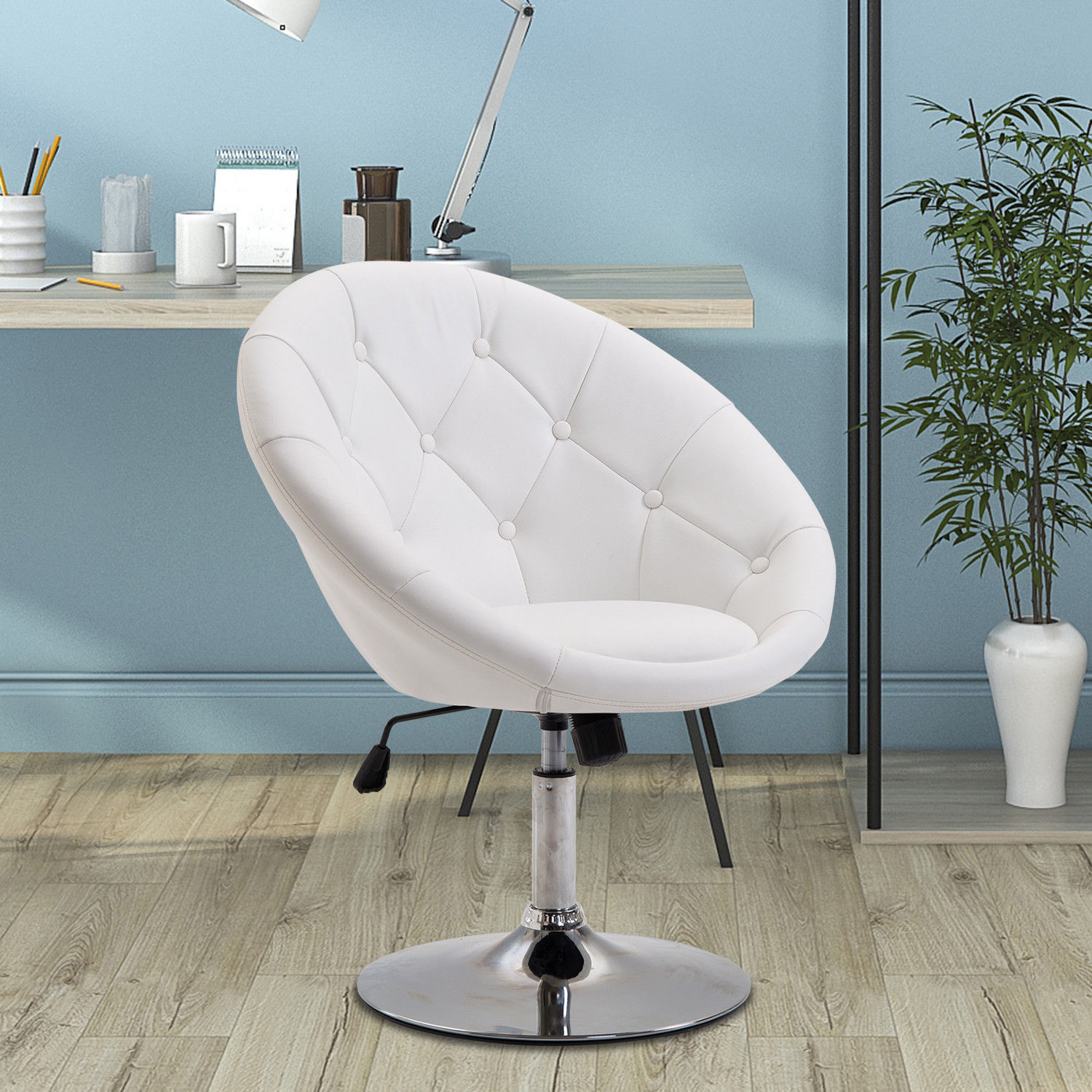 Sessel Wohnzimmer Loungesessel Relaxsessel mit Stahlbasis Lesesessel aus Kunstleder, Polstersessel für Schlafzimmer Weiß