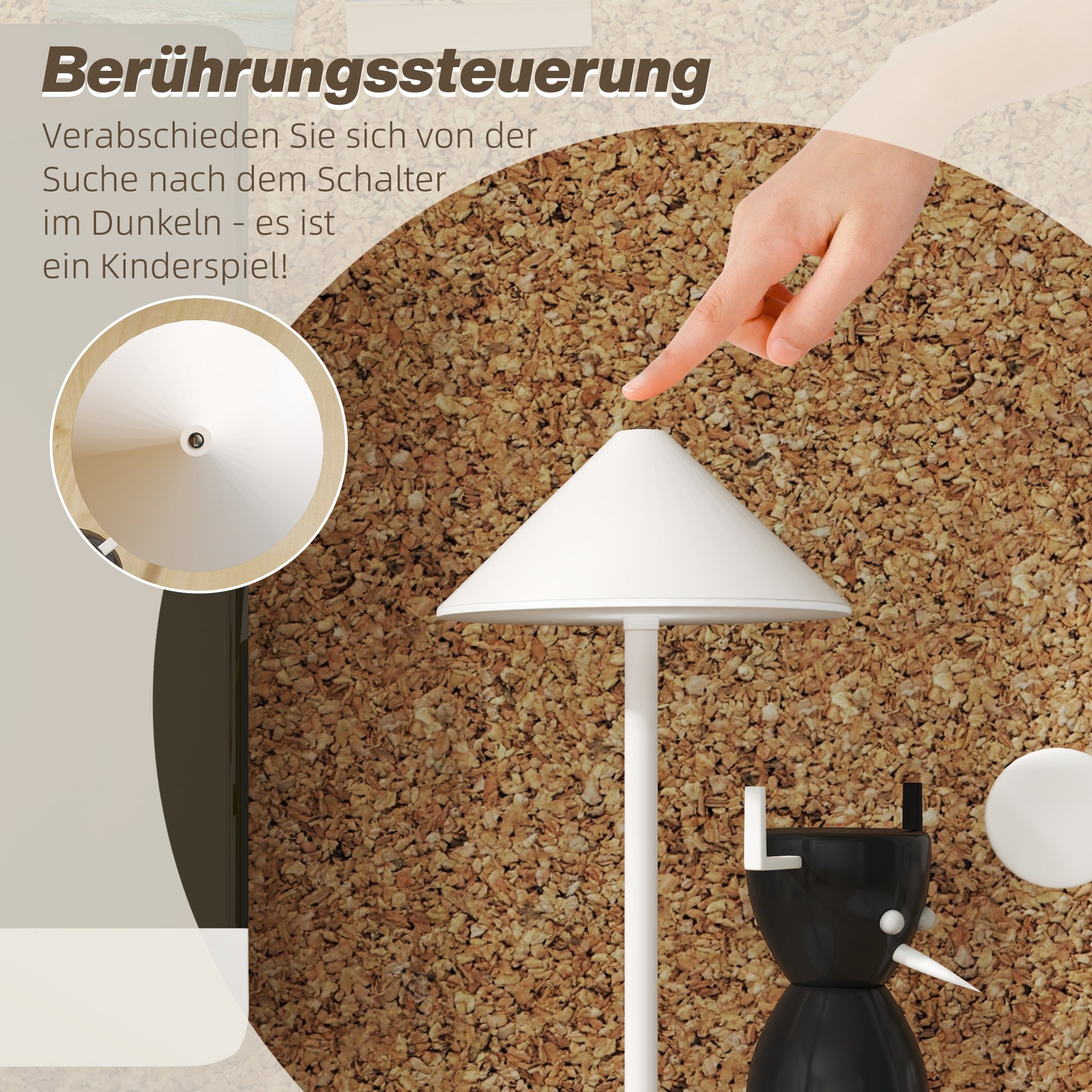 LED-Tischlampe mit USB-Kabel, Touchschalter, Metall, wiederaufladbar, Weiß