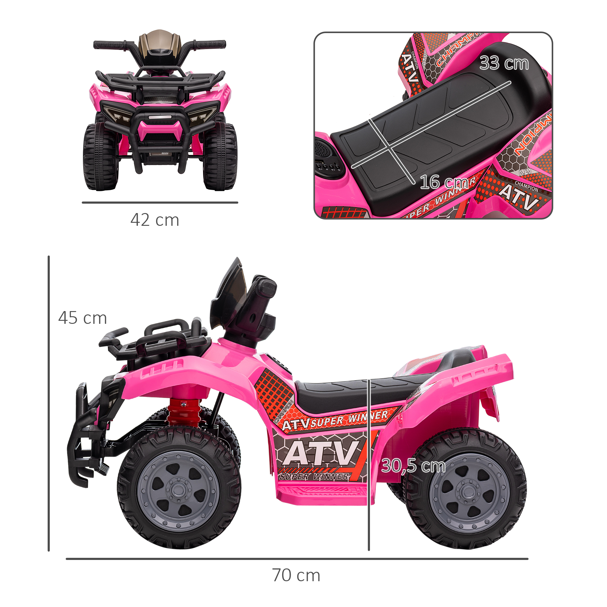 Kinderquad 6V Kinderquad mit Vorwärtsfunktion, Musik, Elektro-Quad für Kinder 1,5-3 Jahre Rosa