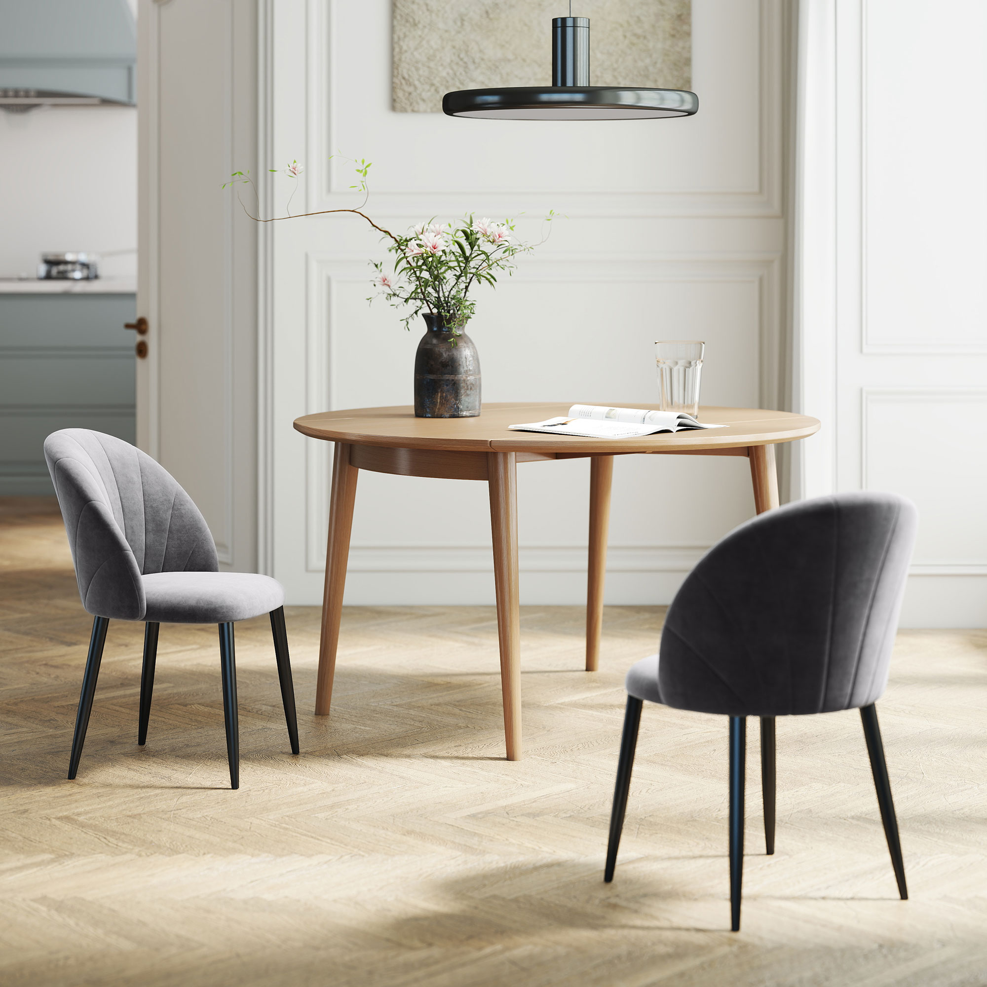 2er-Set Esszimmerstühle Akzentstühle Küchenstühle, Retrodesign, Samtoptik, 52 cm x 54 cm x 79 cm, Grau