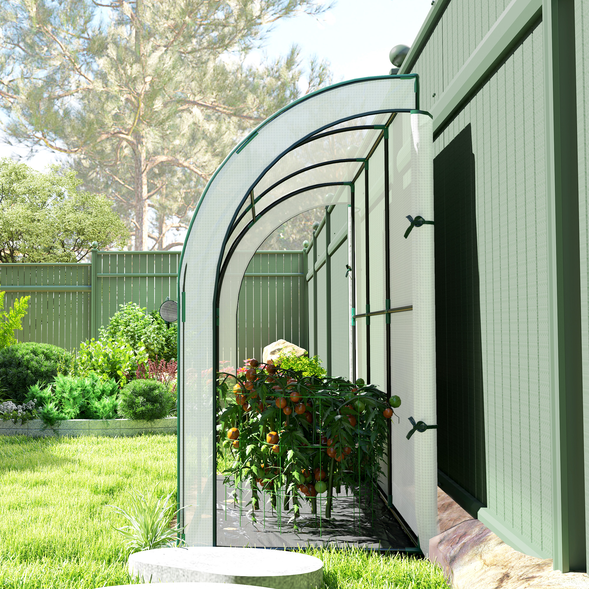 Wandmontiertes Gewächshaus, Zugängliches Pflanzenhaus, Kunststoff-Plane, 300 x 80 x 157 cm, Weiß