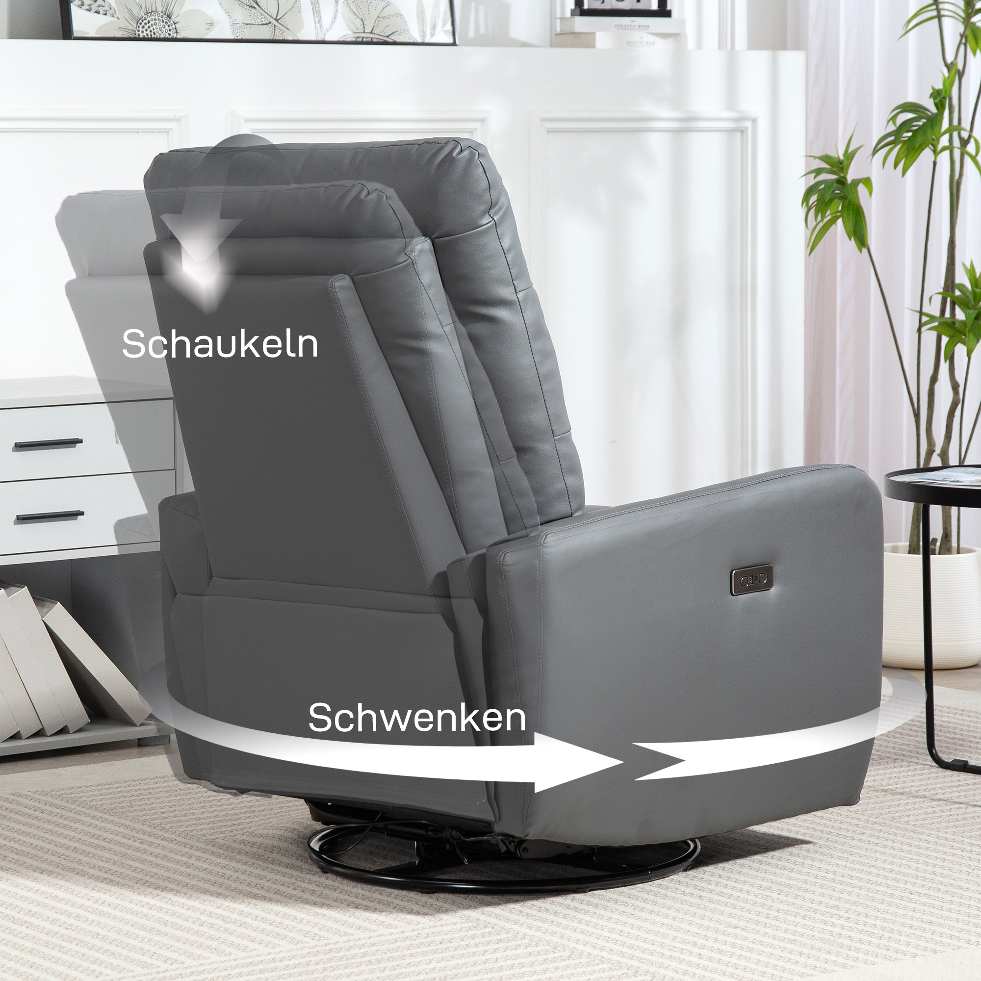 Relaxsessel, Polstersessel mit Liegefunktion, Fernbedienung, USB-Anschluss, Grau