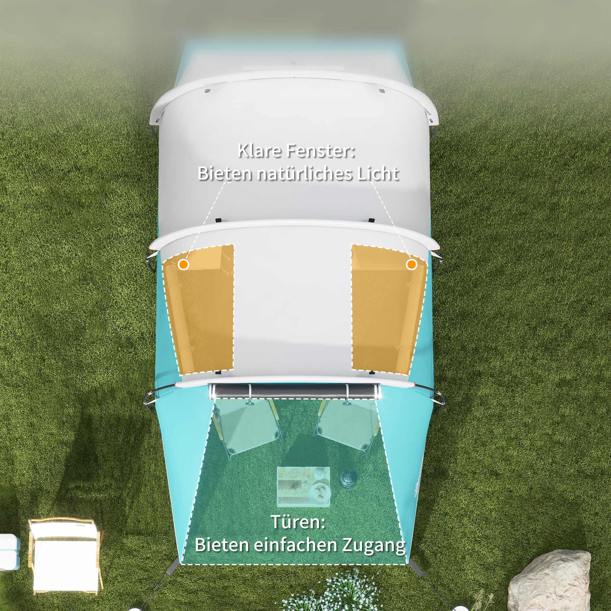 Campingzelt für 3 Personen, separate Wohn- & Schlafräume, 460L x 260B x 190H cm, Blau