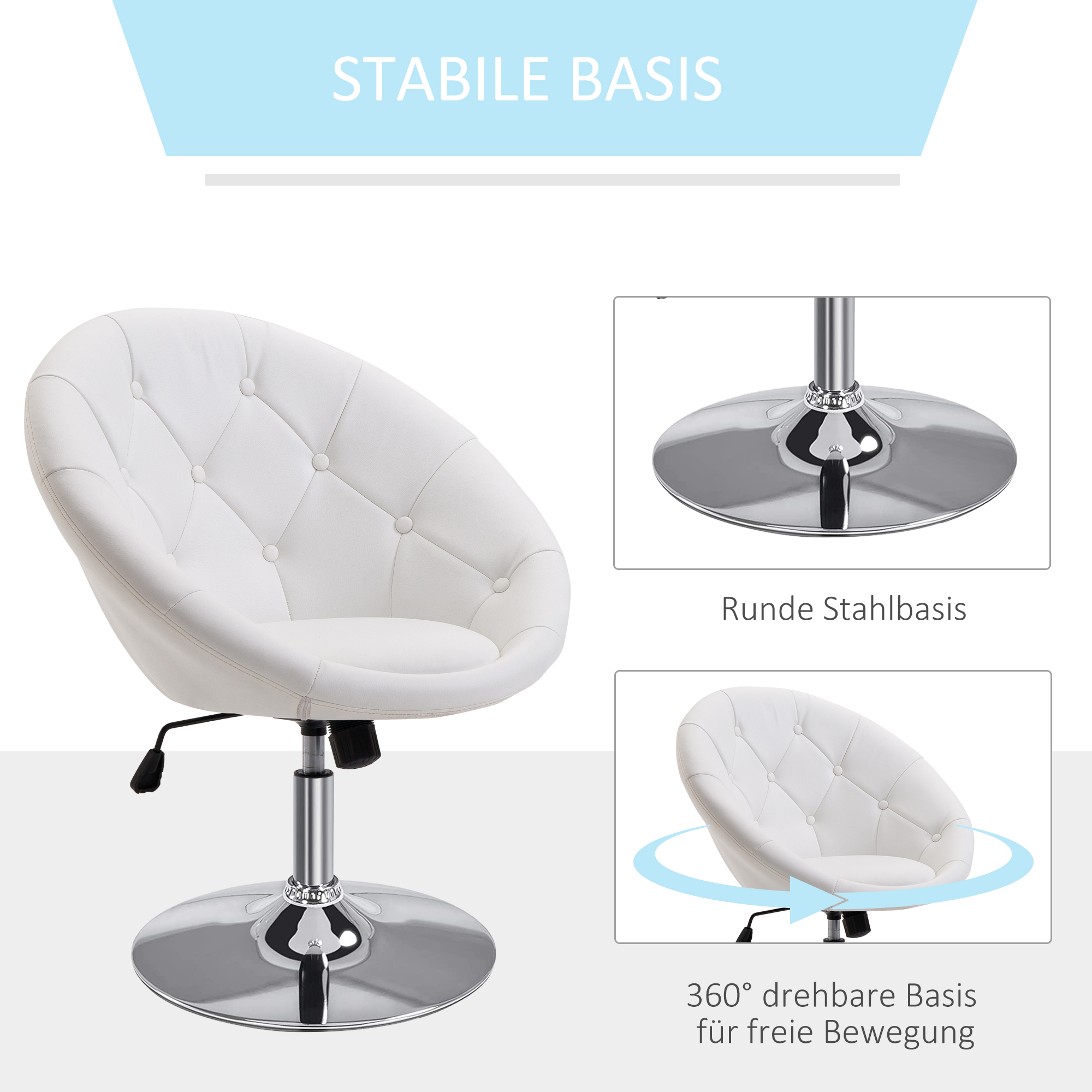 Sessel Wohnzimmer Loungesessel Relaxsessel mit Stahlbasis Lesesessel aus Kunstleder, Polstersessel für Schlafzimmer Weiß