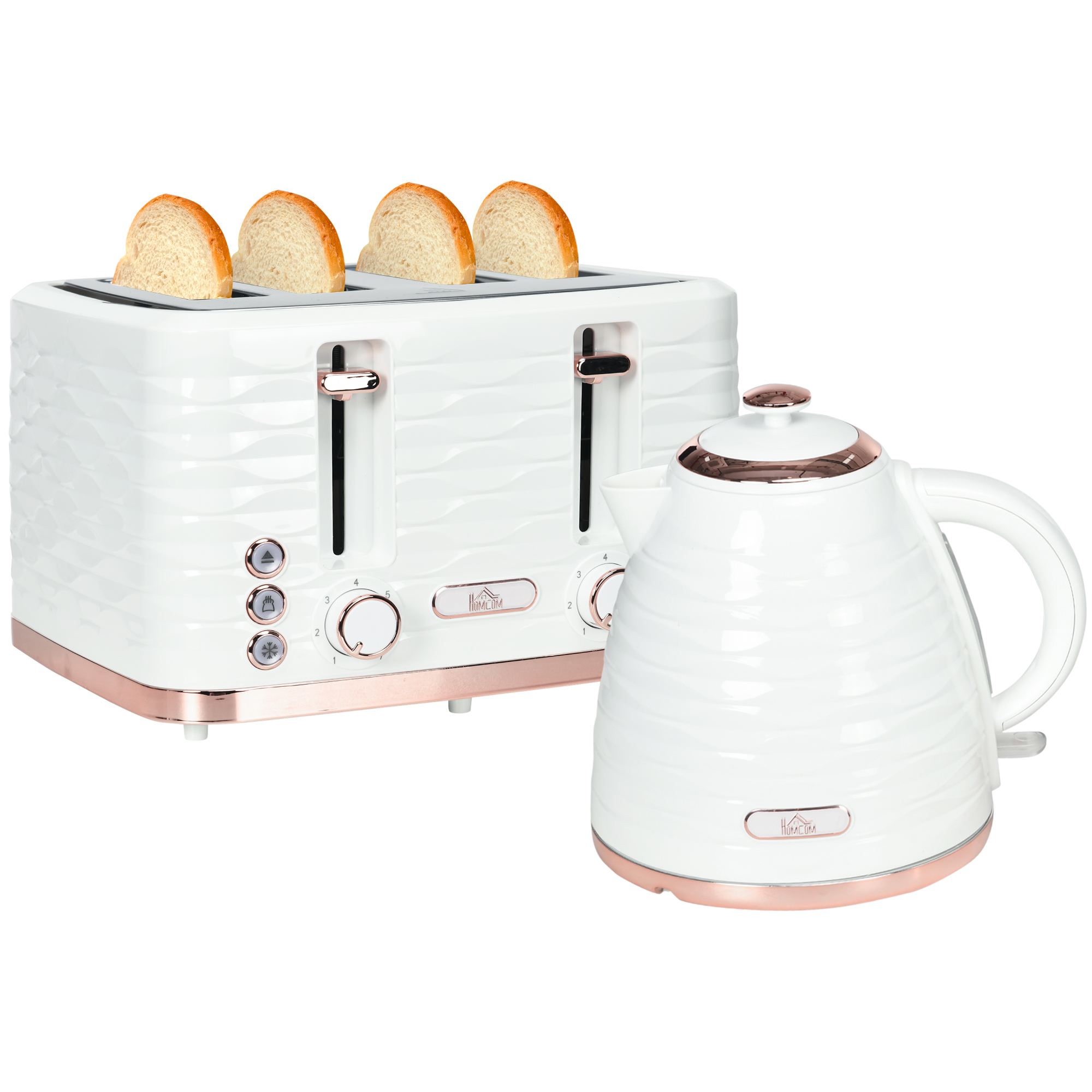 2-in-1 Toaster- und Wasserkocher-Set, 7 Bräunungsstufen, Auftau- und Aufwärmfunktion, Cremeweiß