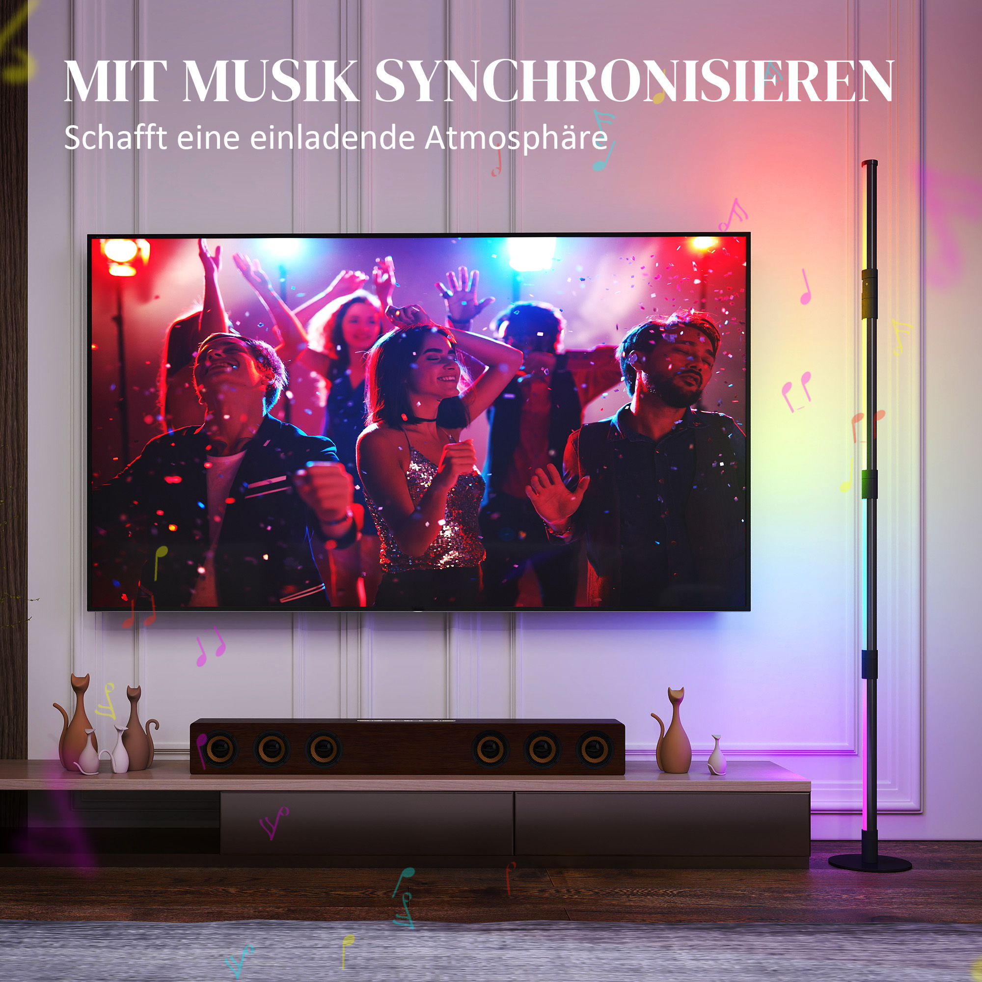 LED-Stehlampe, Standfußlampe mit Fernbedienung und verschiedenen Farben, Timer, App, Musik-Synchronisation, Dunkelgrau